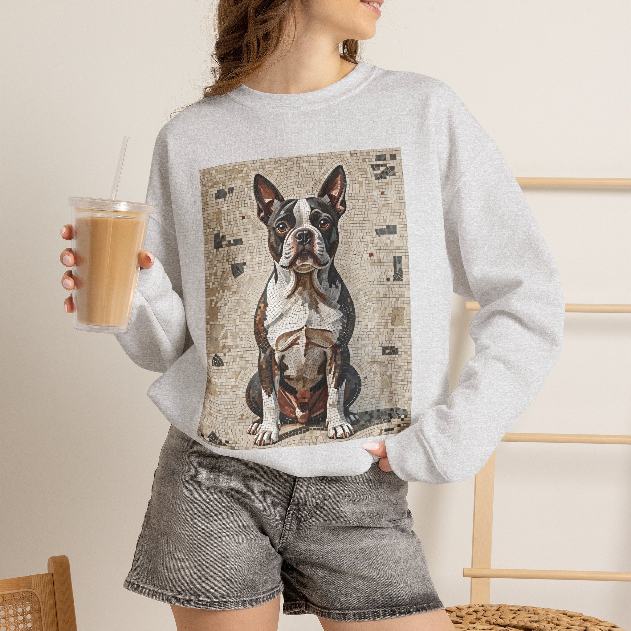 Boston Terrier Sweatshirt | Living Work of Art Collection | Mosaic Style
