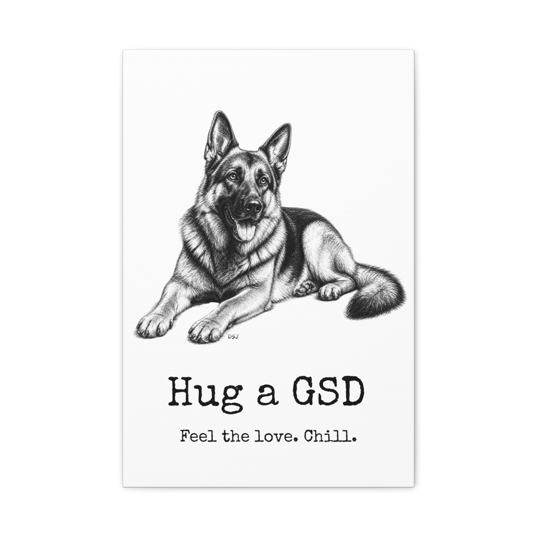German Shepherd Canvas Wall Art | Hug a GSD | Charcoal Sketch Print