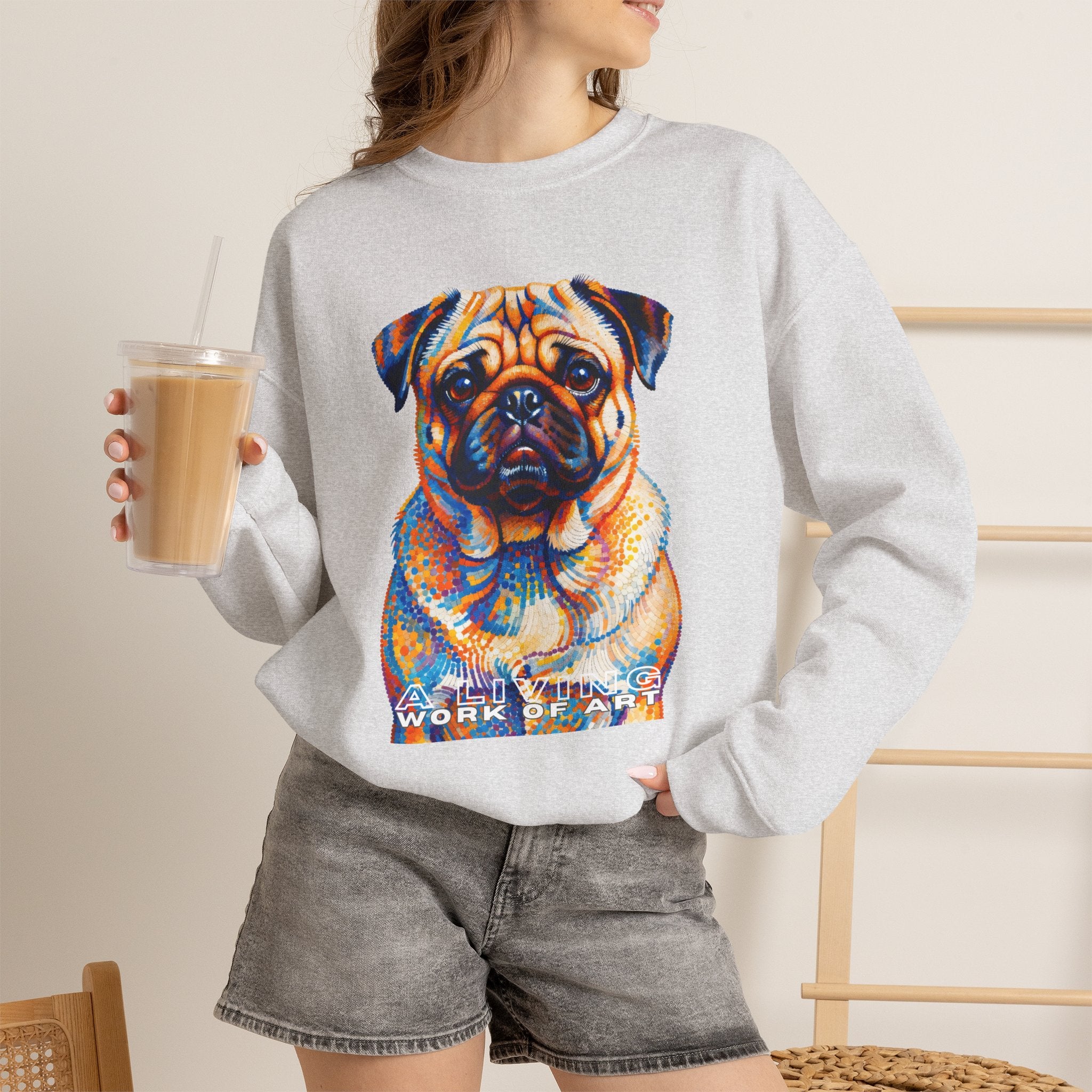 Pug Sweatshirt | Living Work of Art Collection | Pointillism Style