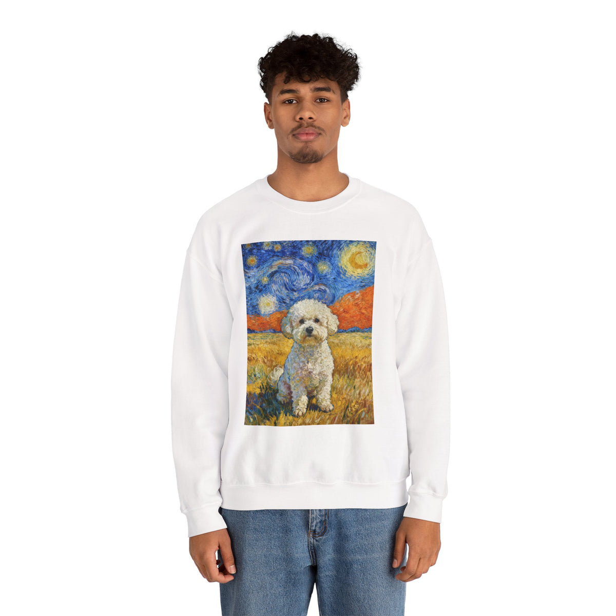 Bichon Frise In A Field Sweatshirt | Living Work of Art Collection | Van Gogh Style
