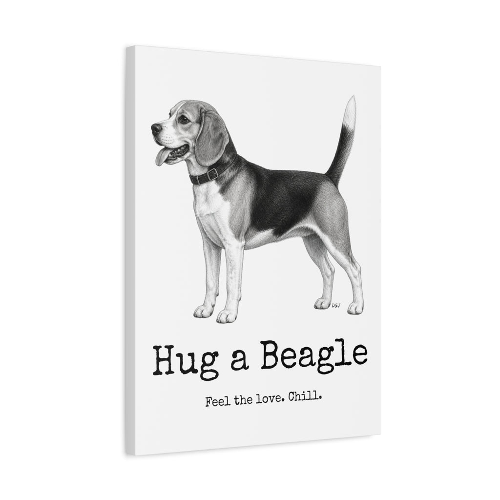 Beagle Canvas Wall Art | Hug a Beagle | Charcoal Sketch Print