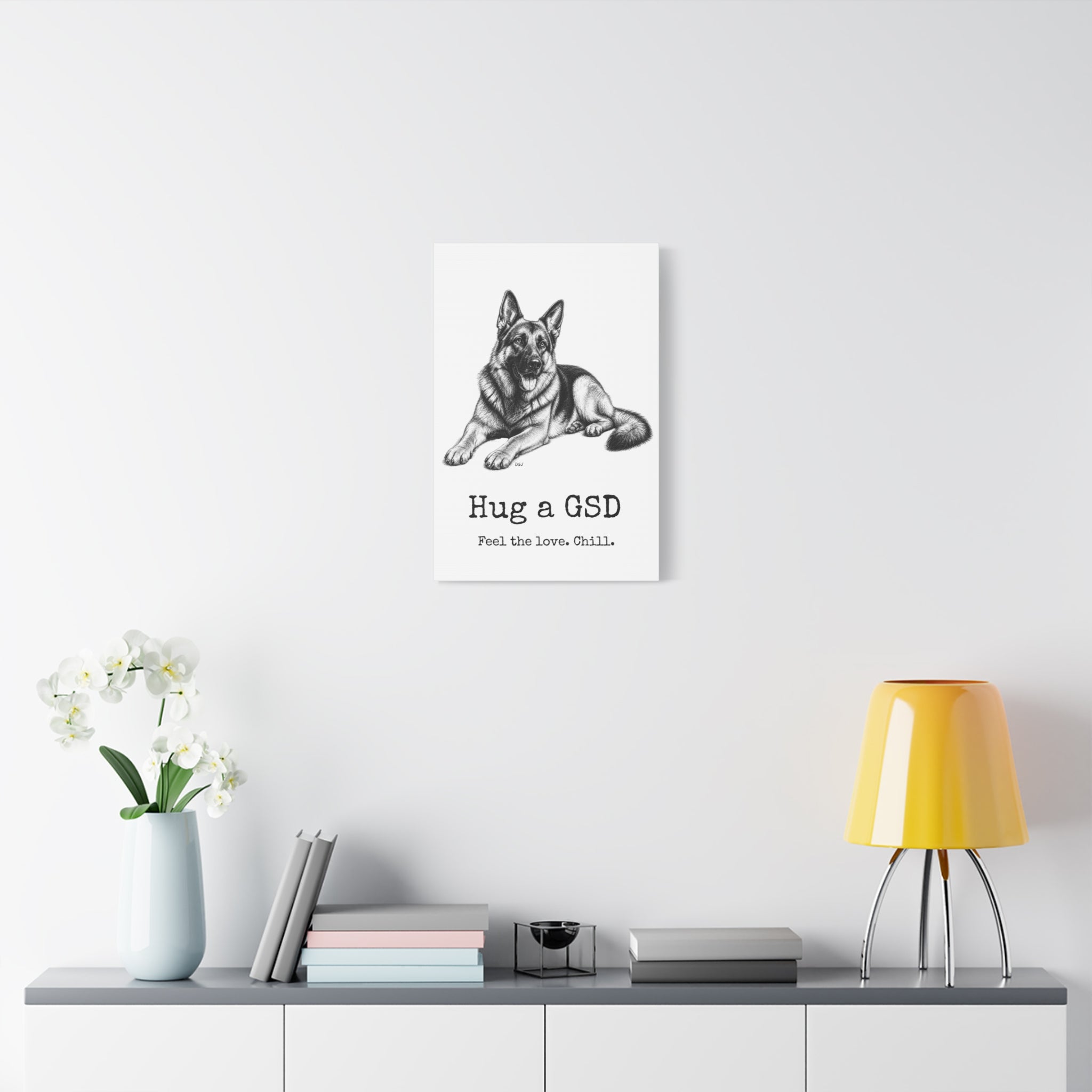 German Shepherd Canvas Wall Art | Hug a GSD | Charcoal Sketch Print