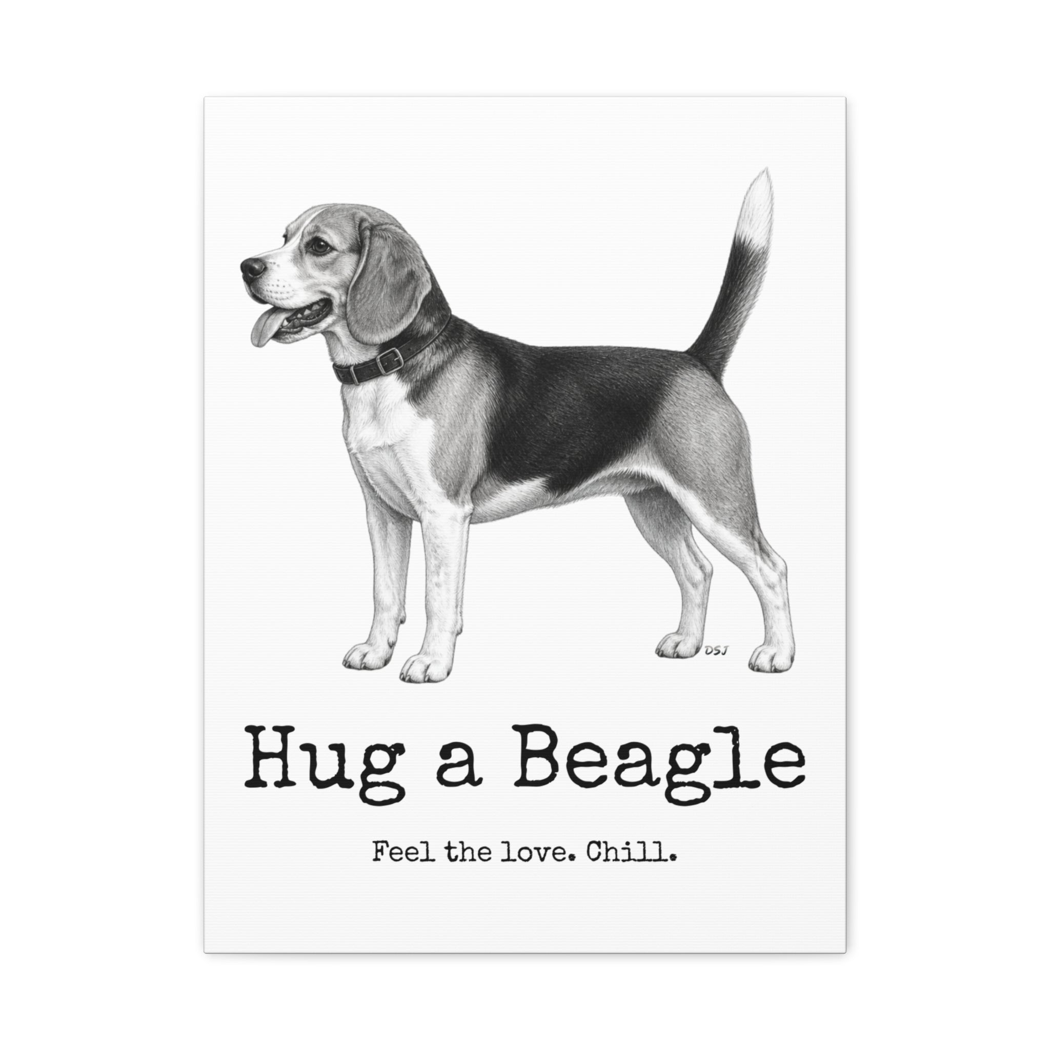 Beagle Canvas Wall Art | Hug a Beagle | Charcoal Sketch Print
