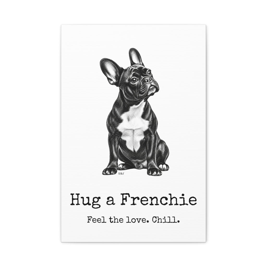 French Bulldog Canvas Wall Art | Hug a Frenchie | Charcoal Sketch Print