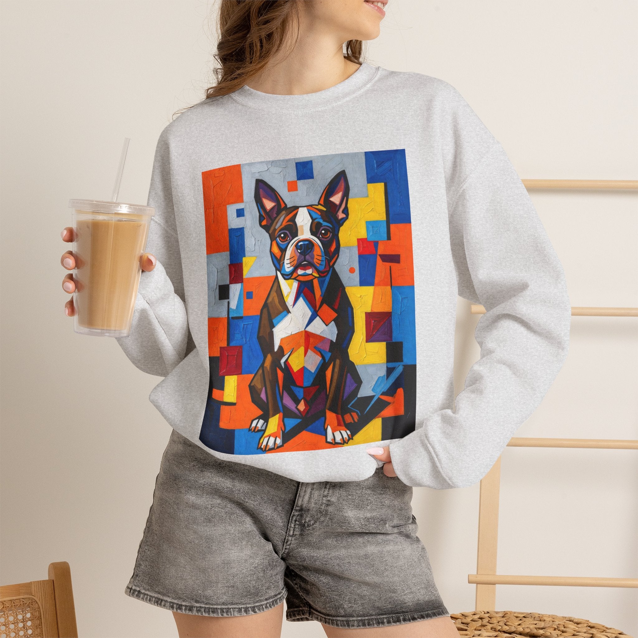 Boston Terrier Sweatshirt | Living Work of Art Collection | Cubist Style