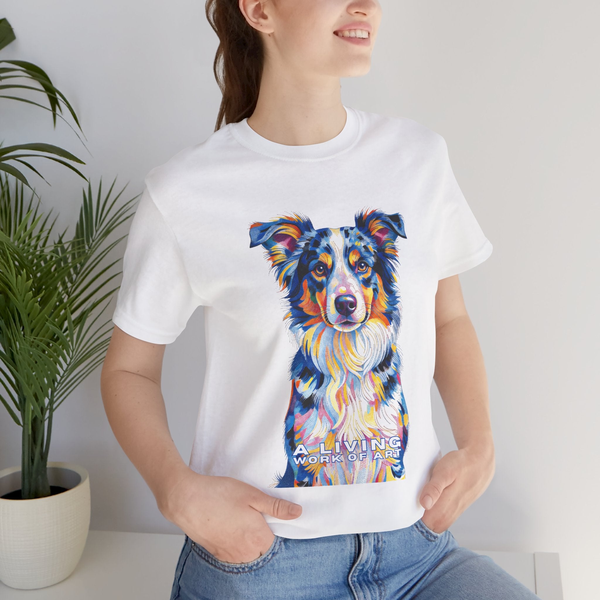 Australian Shepherd T Shirt | Living Work of Art Collection | Pointillism Style