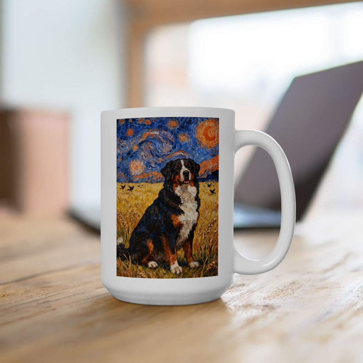 Bernese Mountain Dog in a Field Coffee Mug - Van Gogh Style | Living Work of Art Collection