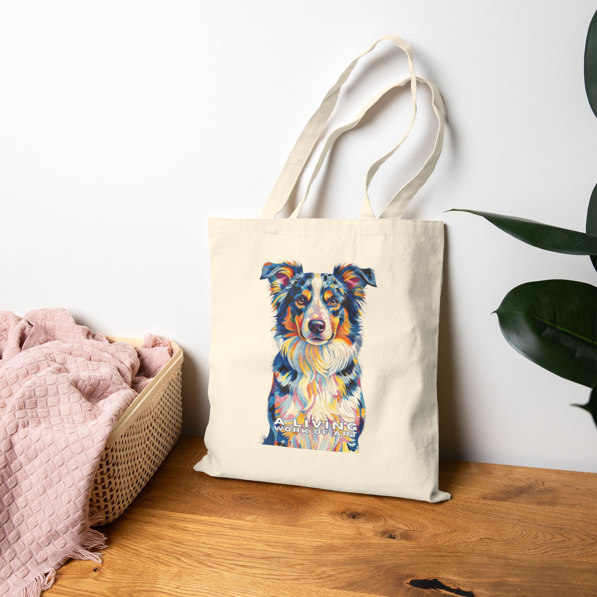 Australian Shepherd Tote Bag | Living Work of Art Collection | Pointillism Style