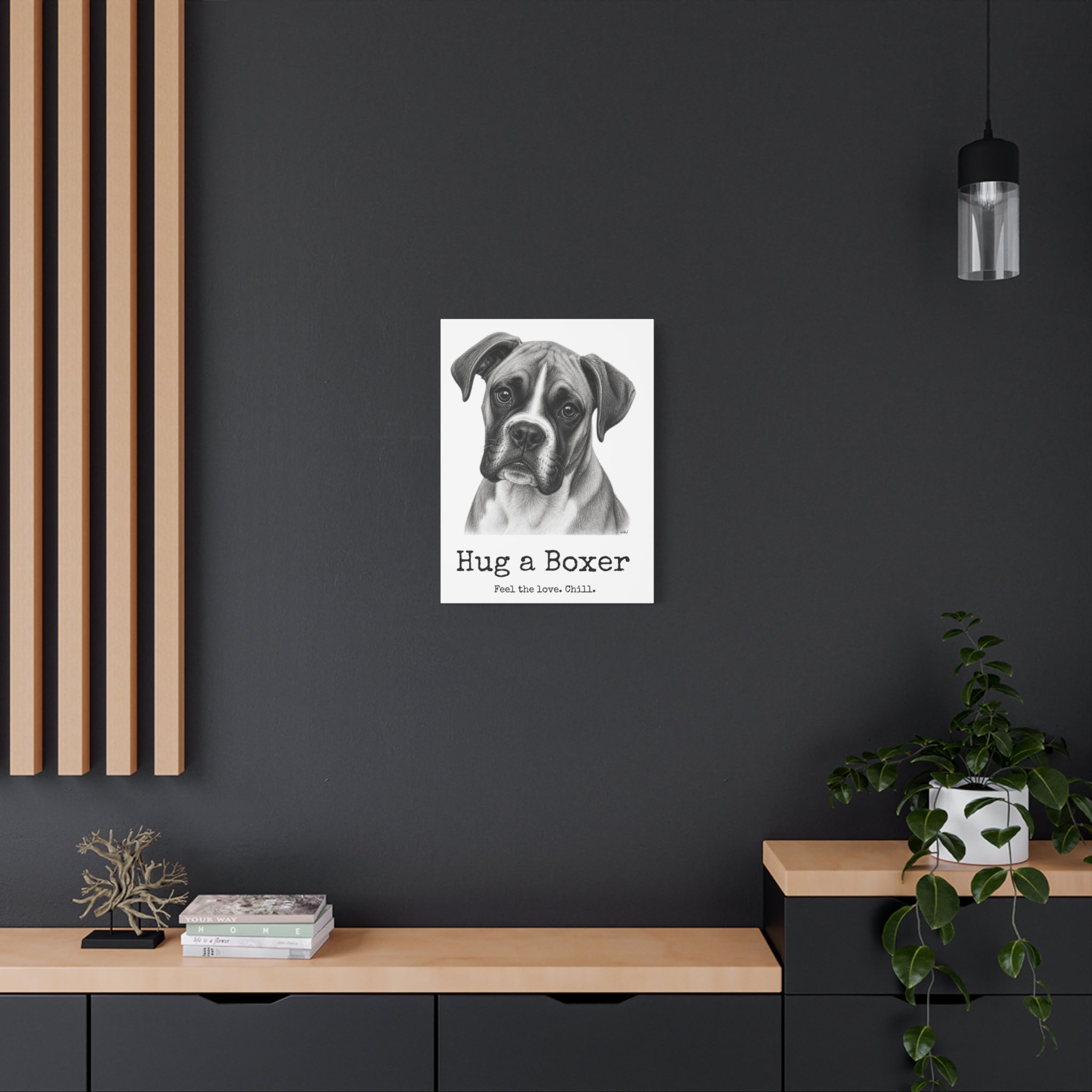 Boxer Canvas Wall Art | Hug a Boxer | Charcoal Sketch Print