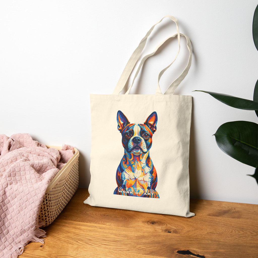 Boston Terrier Tote Bag | Living Work of Art Collection | Pointillism Style