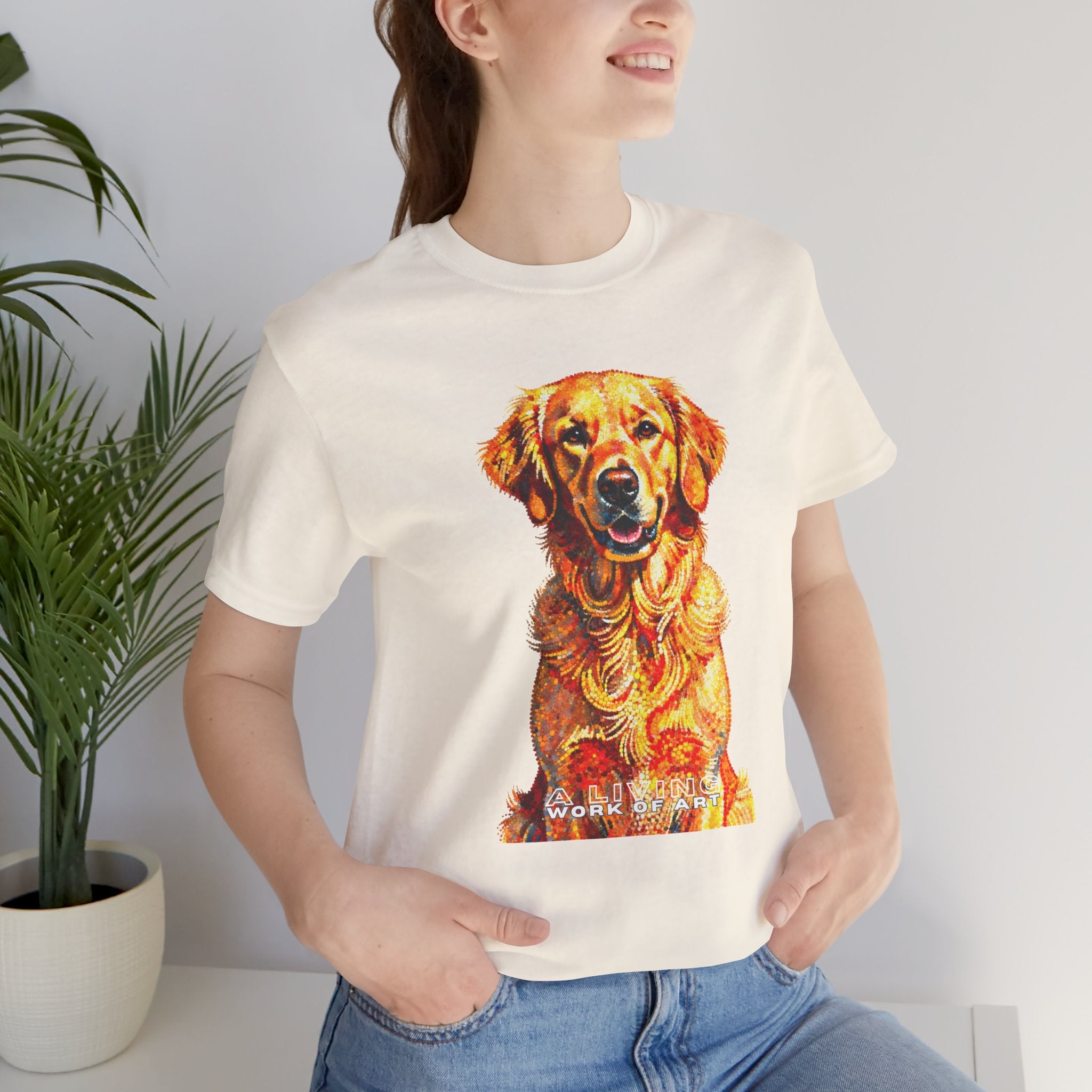 Golden Retriever Pointer T Shirt | Living Work of Art Collection | Pointillism Style