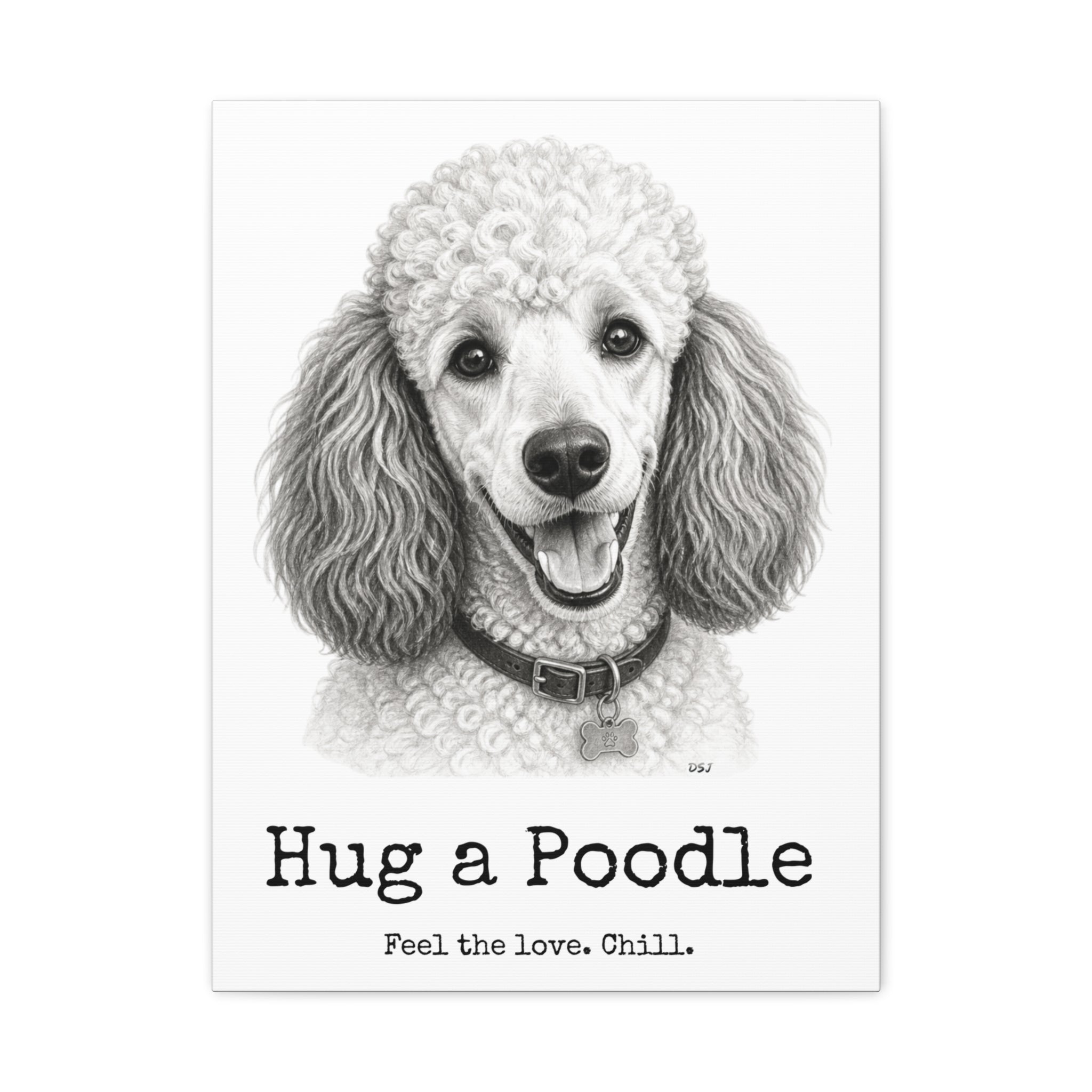 Poodle Canvas Wall Art | Hug a Poodle | Charcoal Sketch Print
