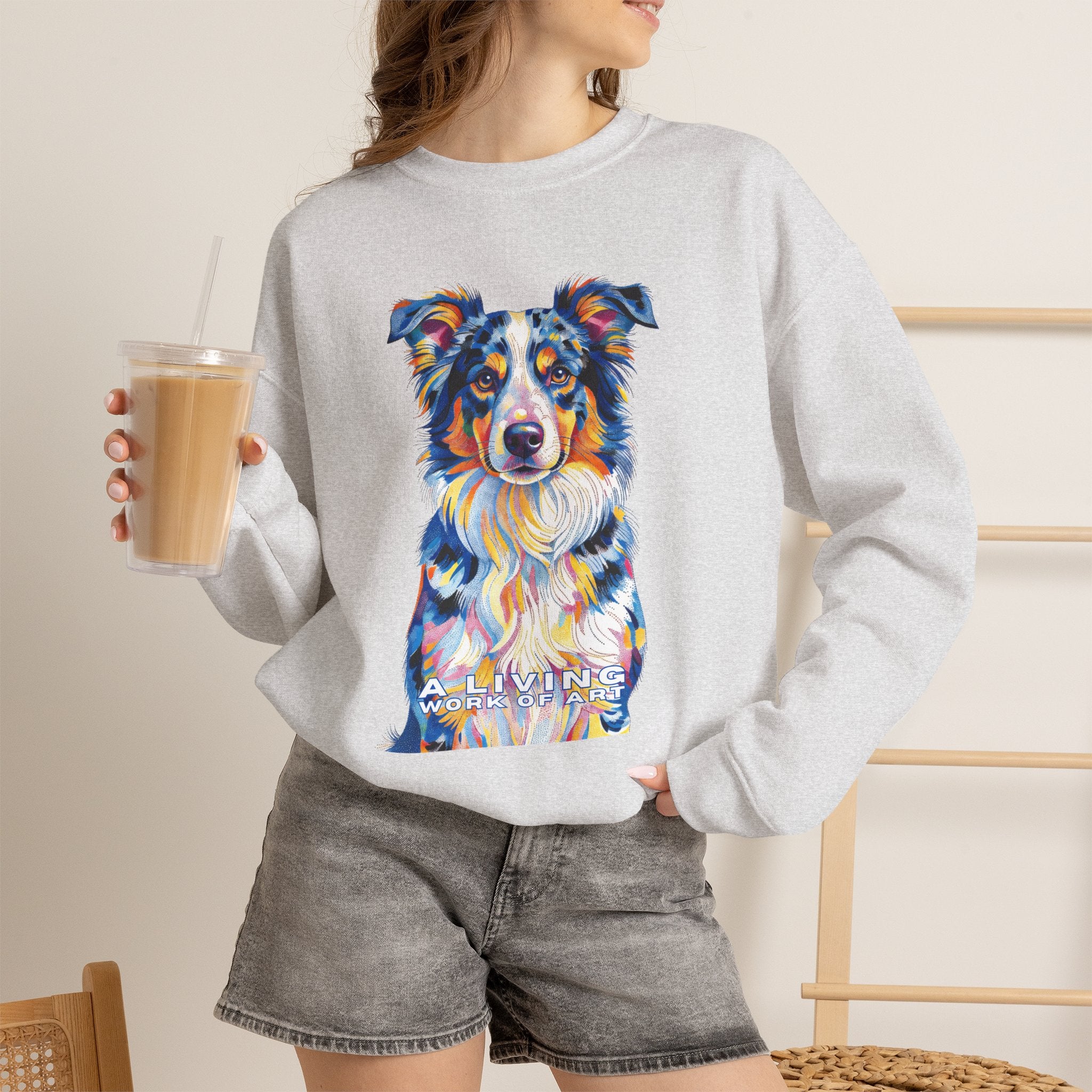 Australian Shepherd Sweatshirt | Living Work of Art Collection | Pointillism Style