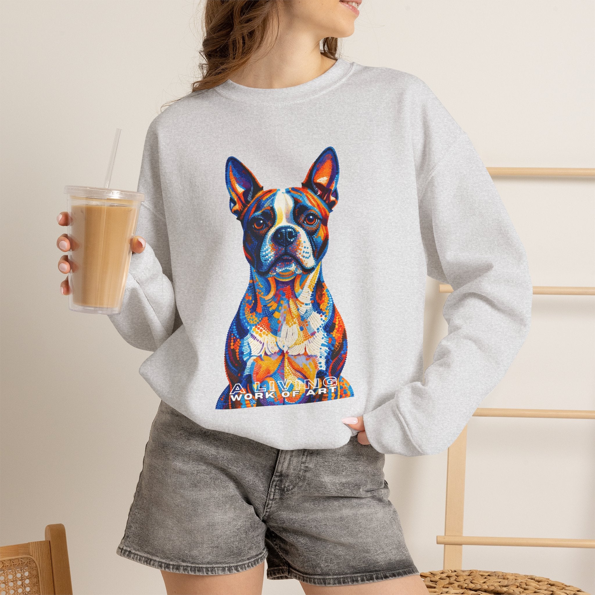 Boston Terrier Sweatshirt | Living Work of Art Collection | Pointillism Style