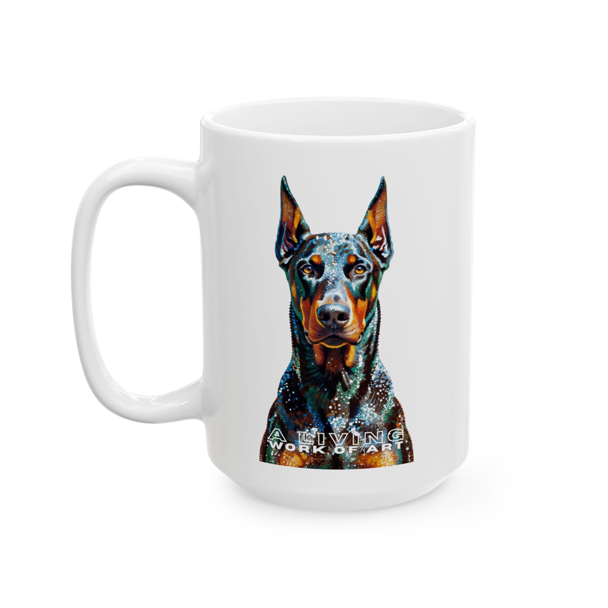 Doberman Pinscher Coffee Mug | Living Work of Art Collection | Pointillism Style
