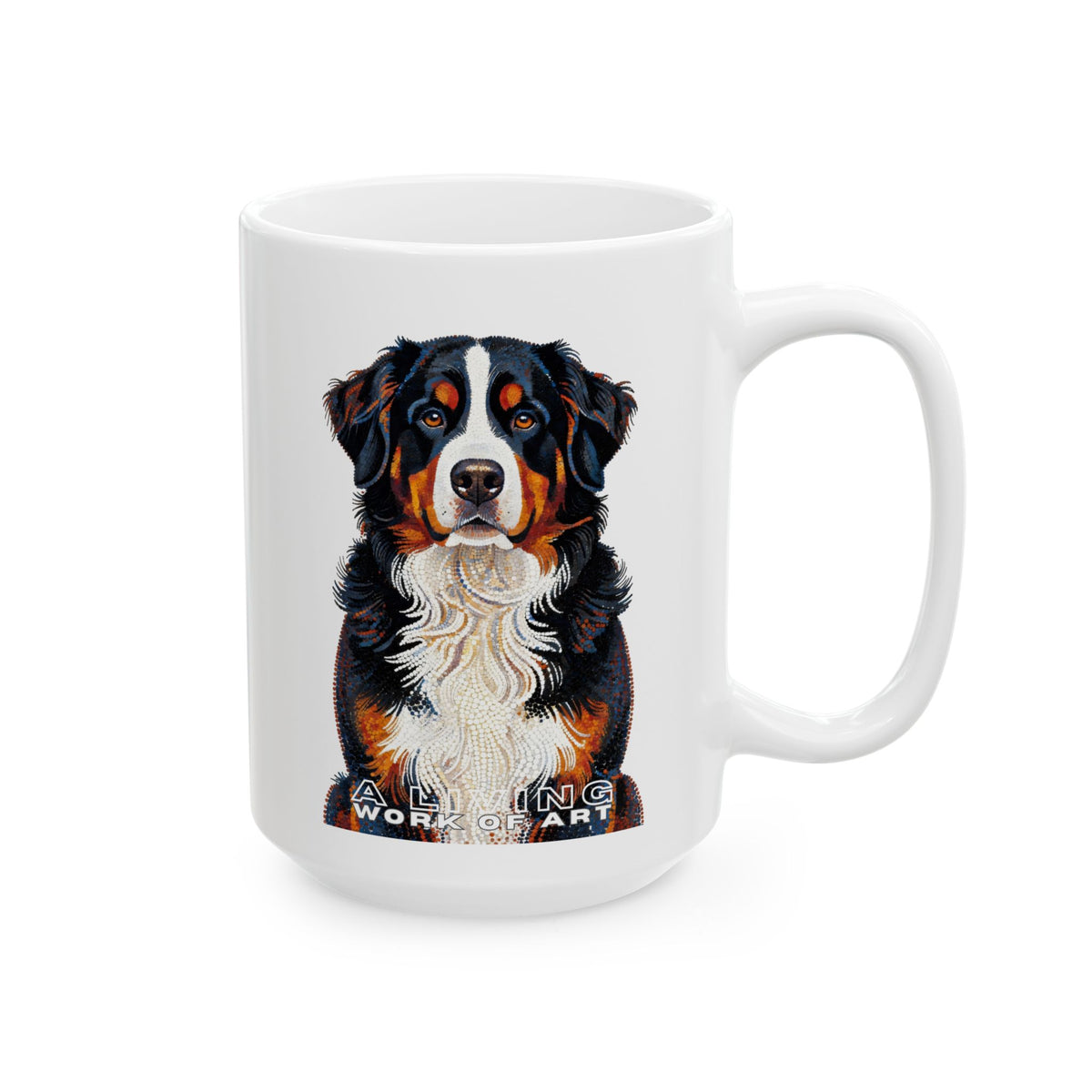 Bernese Mountain Dog Coffee Mug - Pointillism Style | Living Work of Art Collection