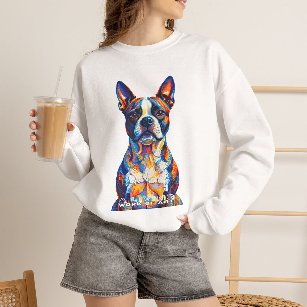 Boston Terrier Sweatshirt | Living Work of Art Collection | Pointillism Style