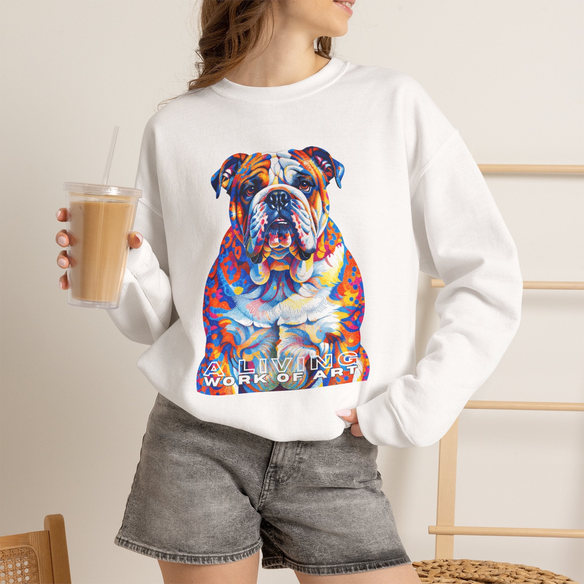 Bulldog Sweatshirt | Living Work of Art Collection | Pointillism Style