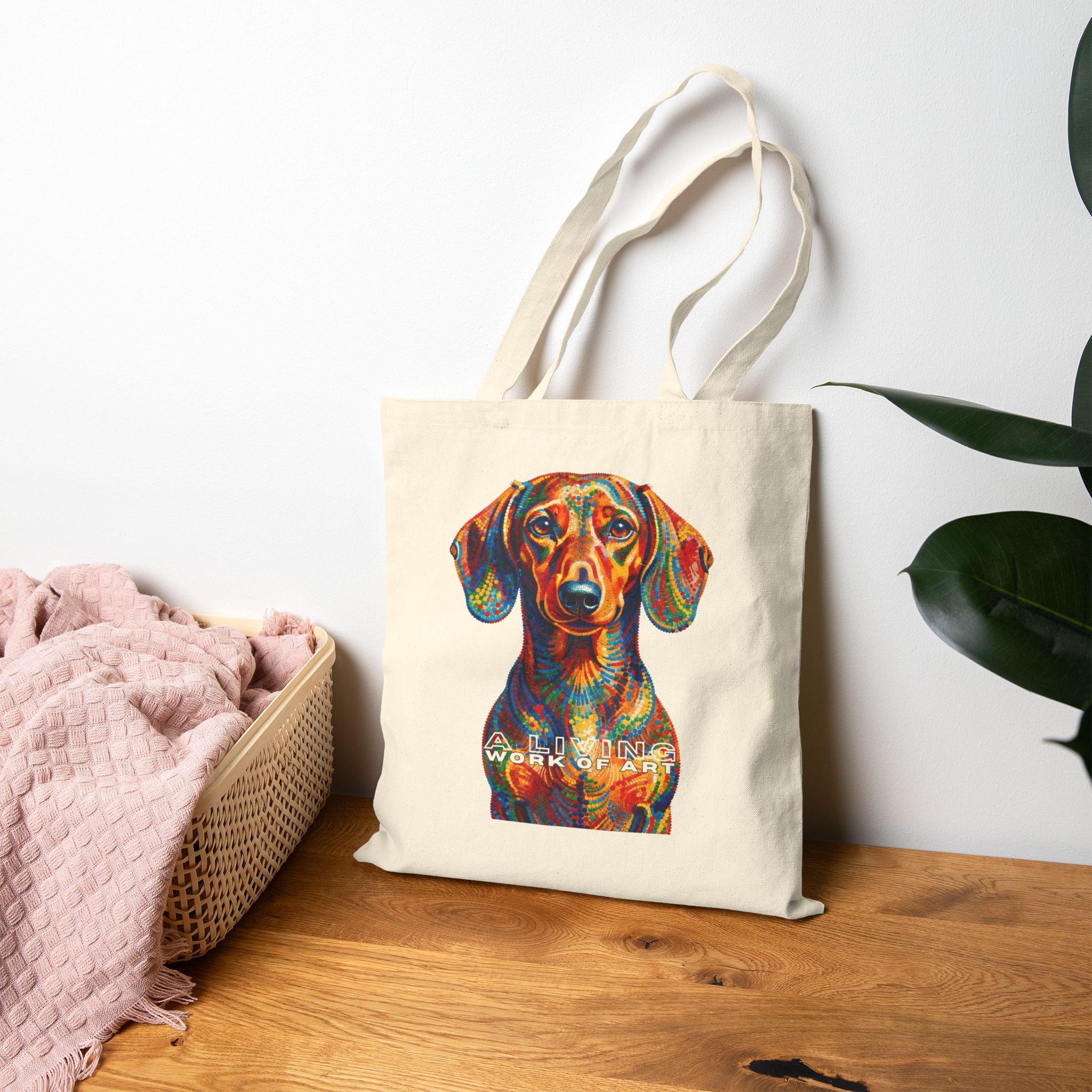 Dachshund Tote Bag | Living Work of Art Collection | Pointillism Style