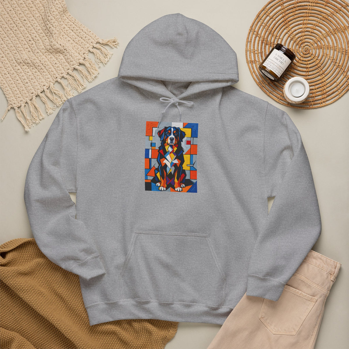 Bernese Mountain Dog Hoodie | Living Work of Art Collection | Cubist Style