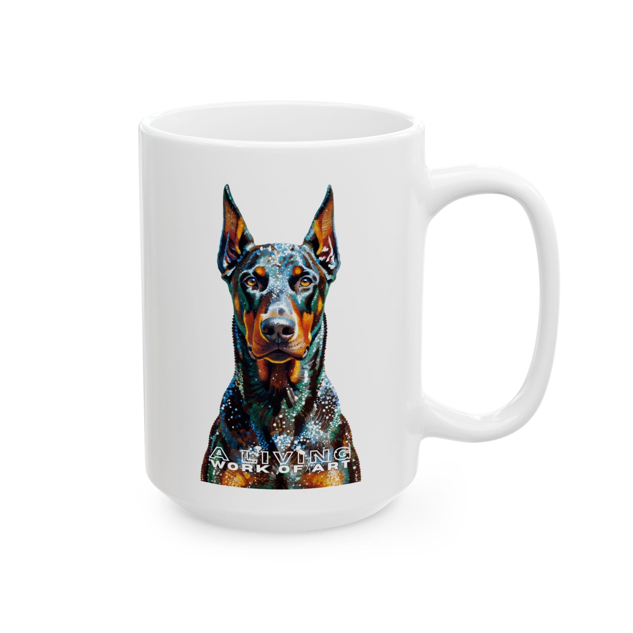 Doberman Pinscher Coffee Mug | Living Work of Art Collection | Pointillism Style