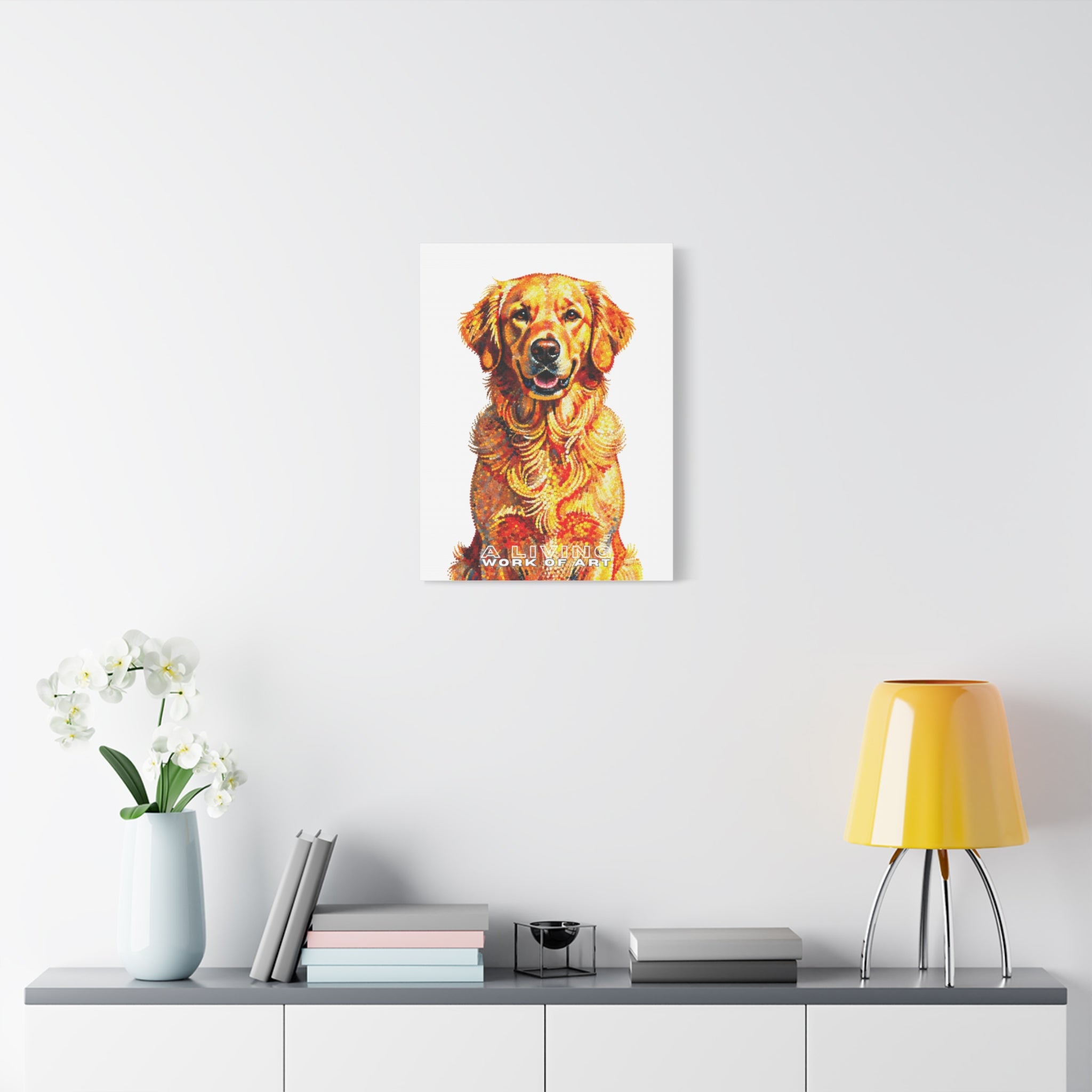 Golden Retriever Pointer Canvas Wall Art | Living Work of Art Collection | Pointillism Style Print