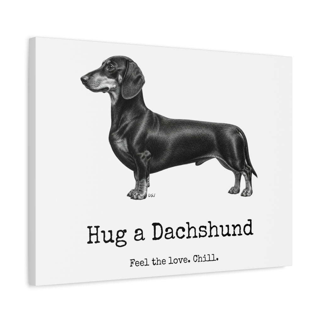 Dachshund Canvas Wall Art | Hug a Dachshund | Charcoal Sketch Print