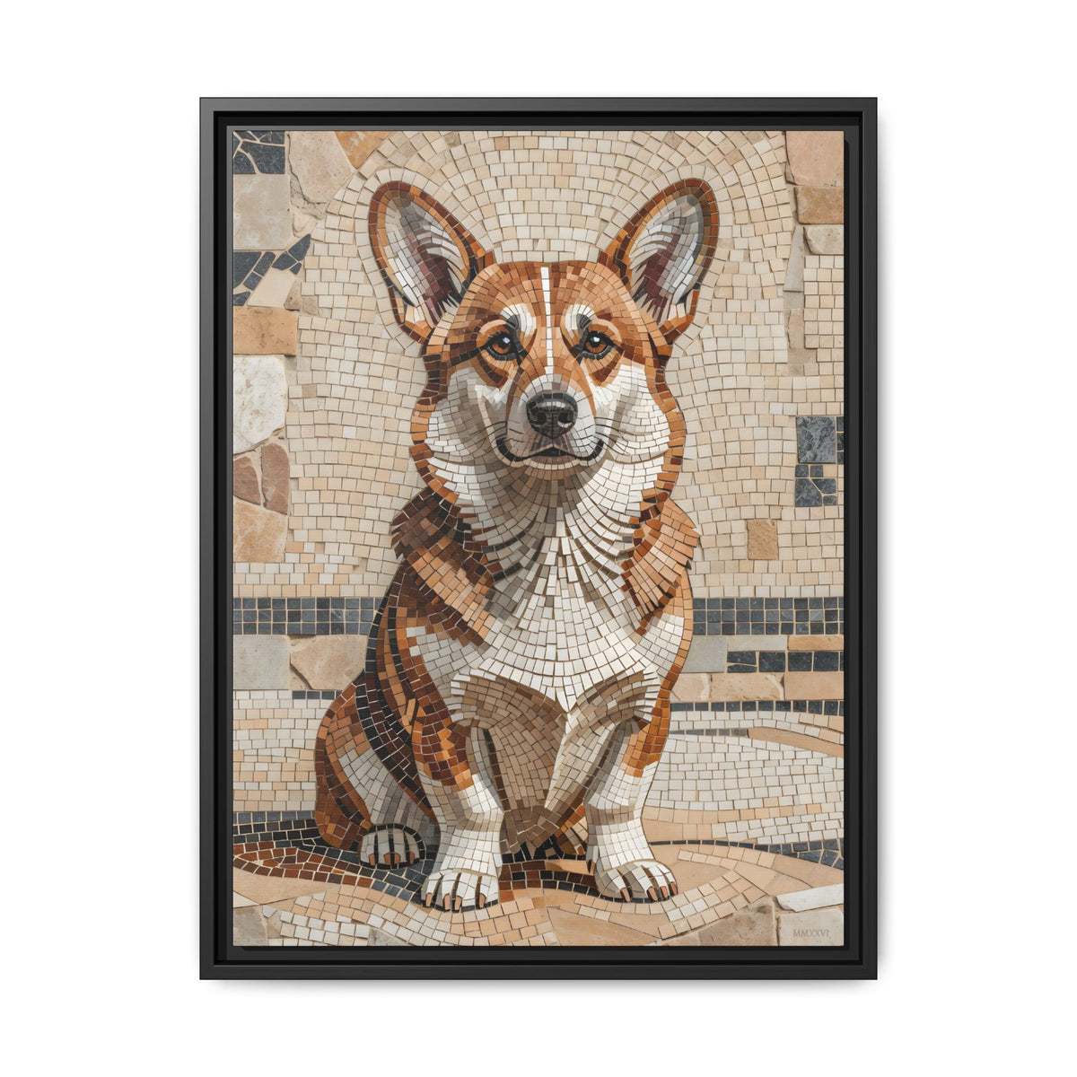 Corgi Canvas Wall Art - Mosaic Style Fine Art Print | Living Work of Art Collection