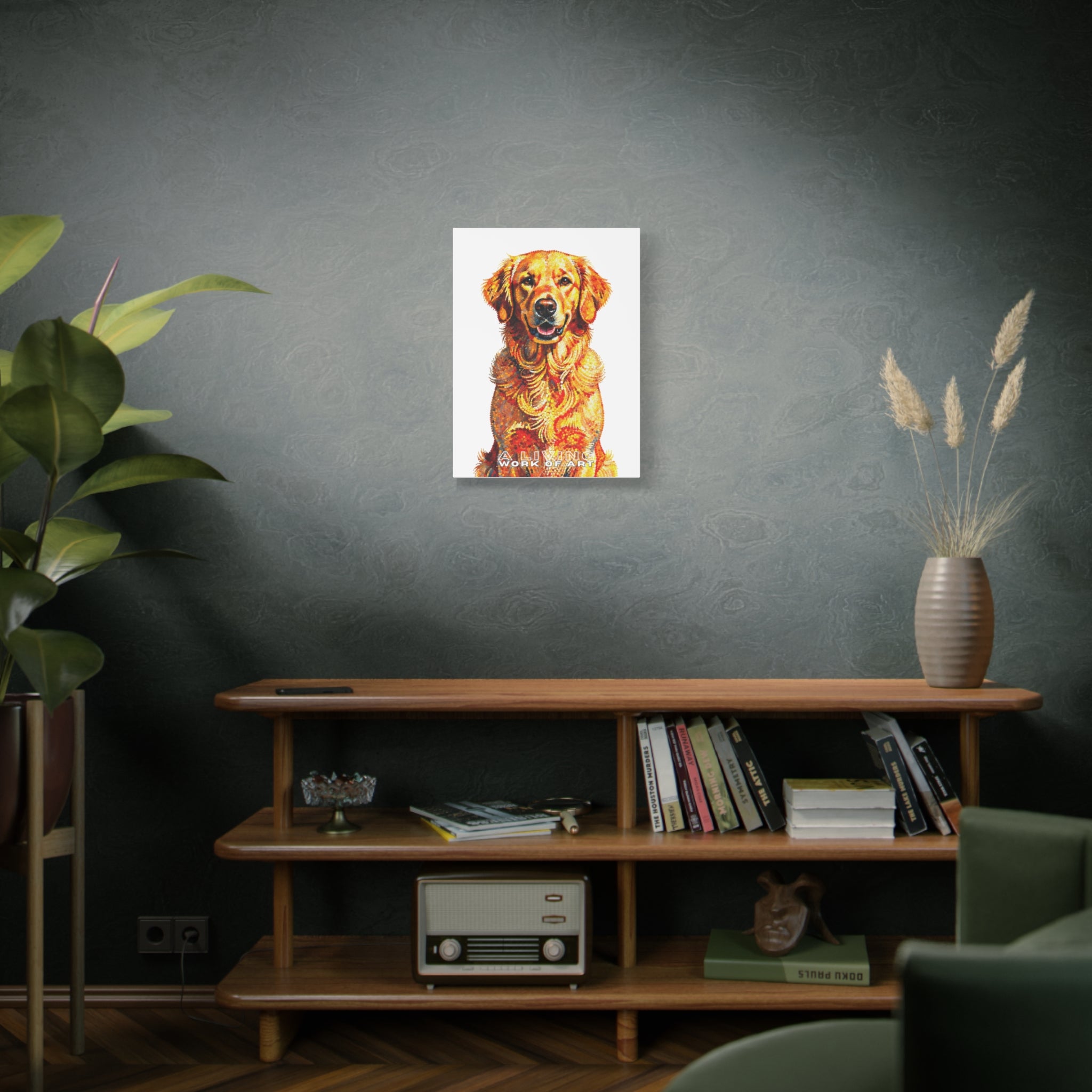 Golden Retriever Pointer Canvas Wall Art | Living Work of Art Collection | Pointillism Style Print