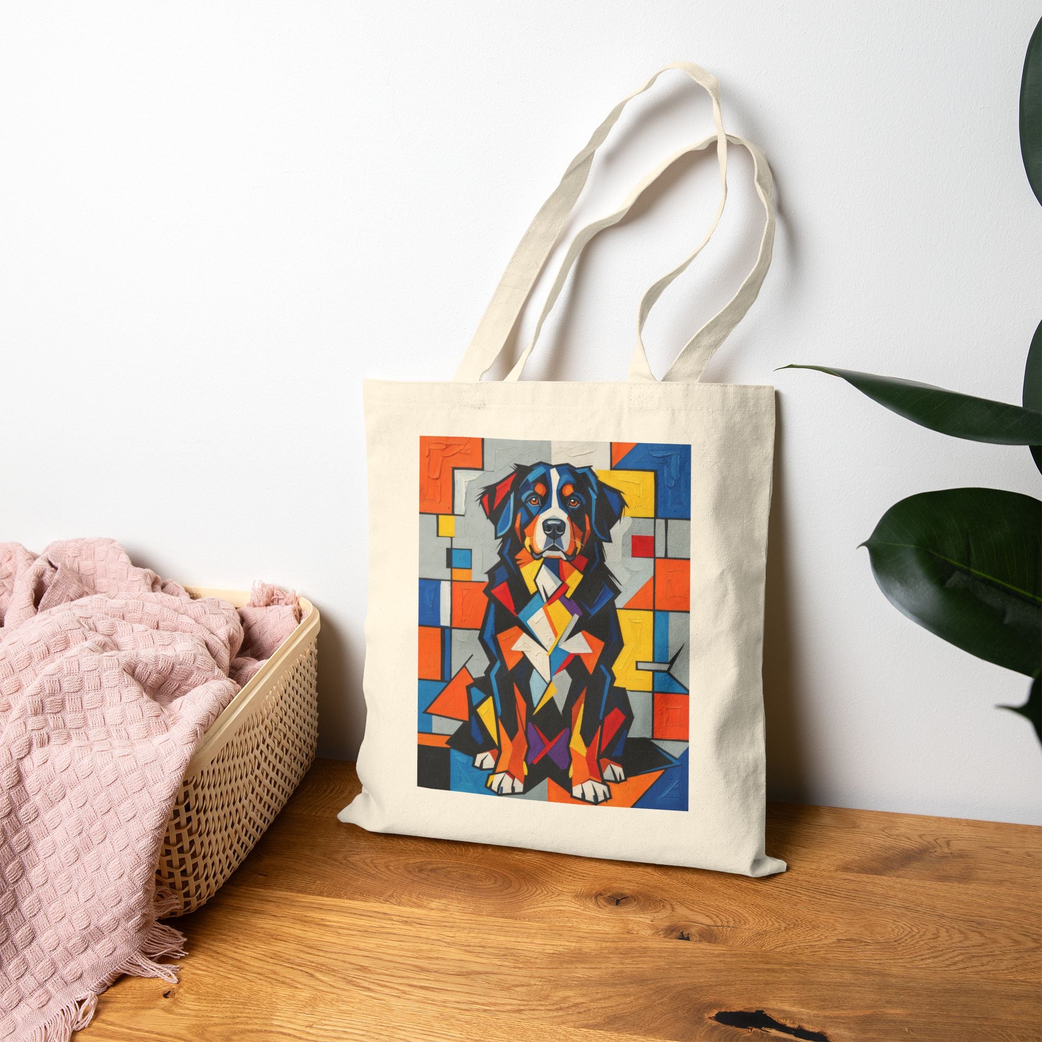 Bernese Mountain Dog Tote Bag | Living Work of Art Collection | Cubist Style