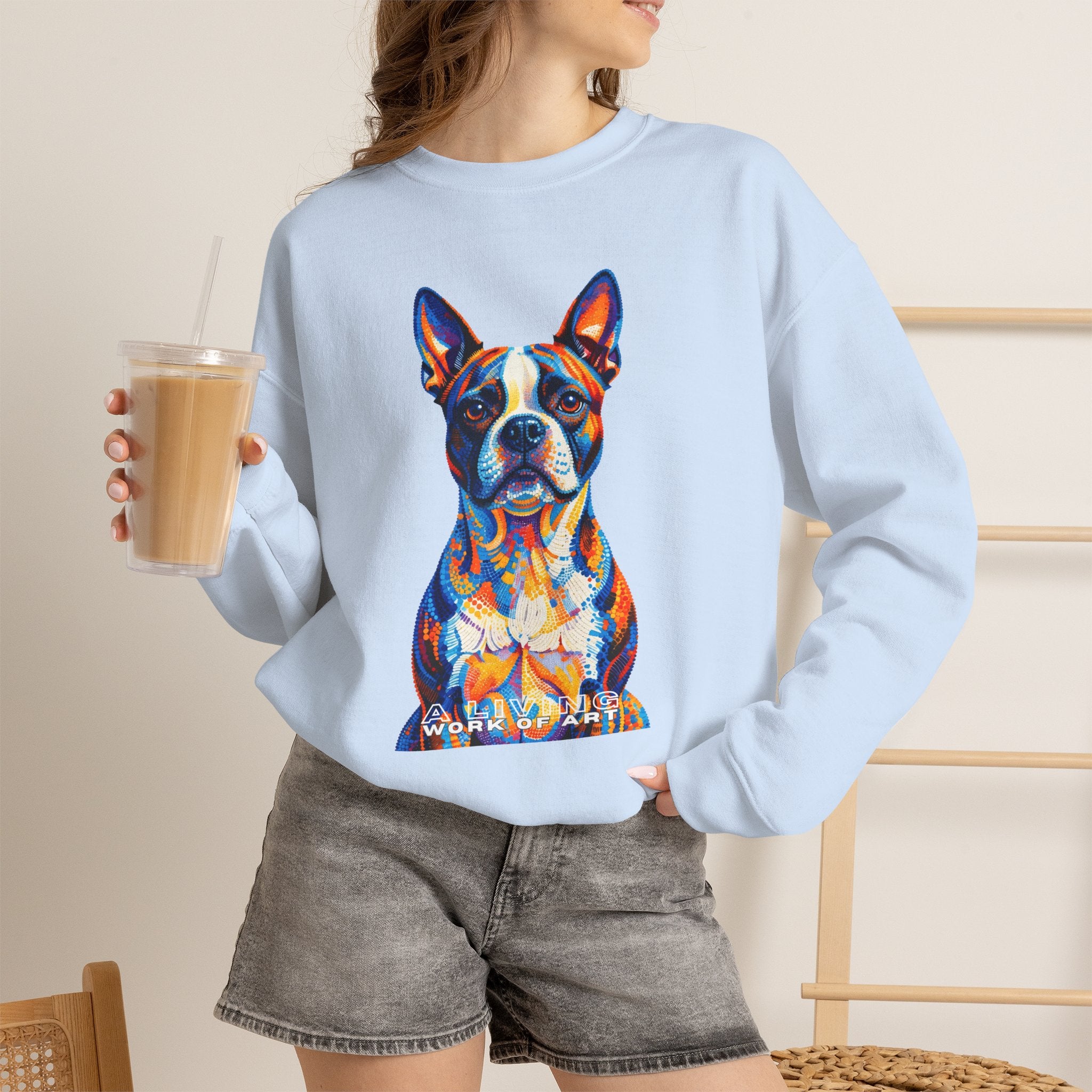 Boston Terrier Sweatshirt | Living Work of Art Collection | Pointillism Style