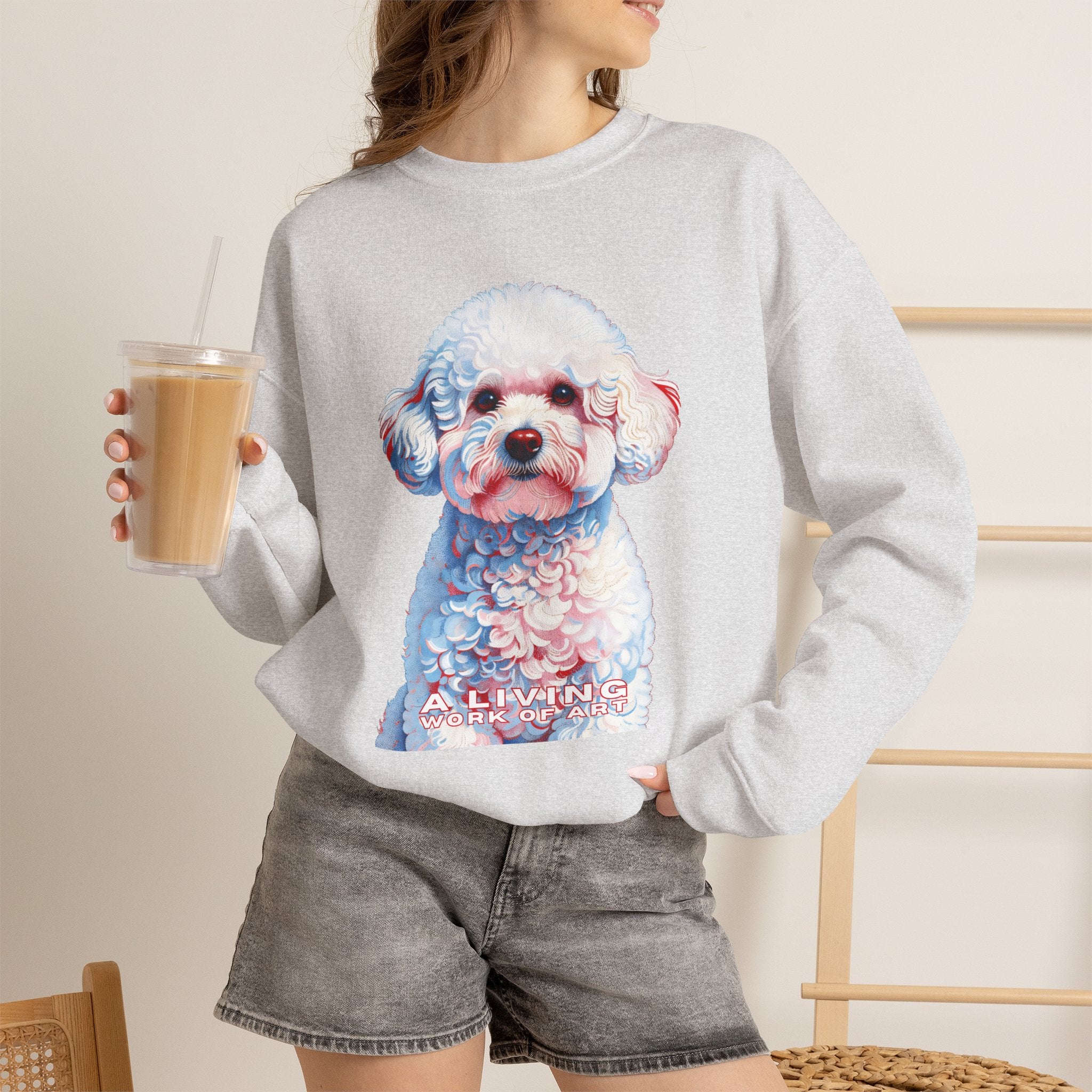 Bichon Frise Sweatshirt | Living Work of Art Collection | Pointillism Style