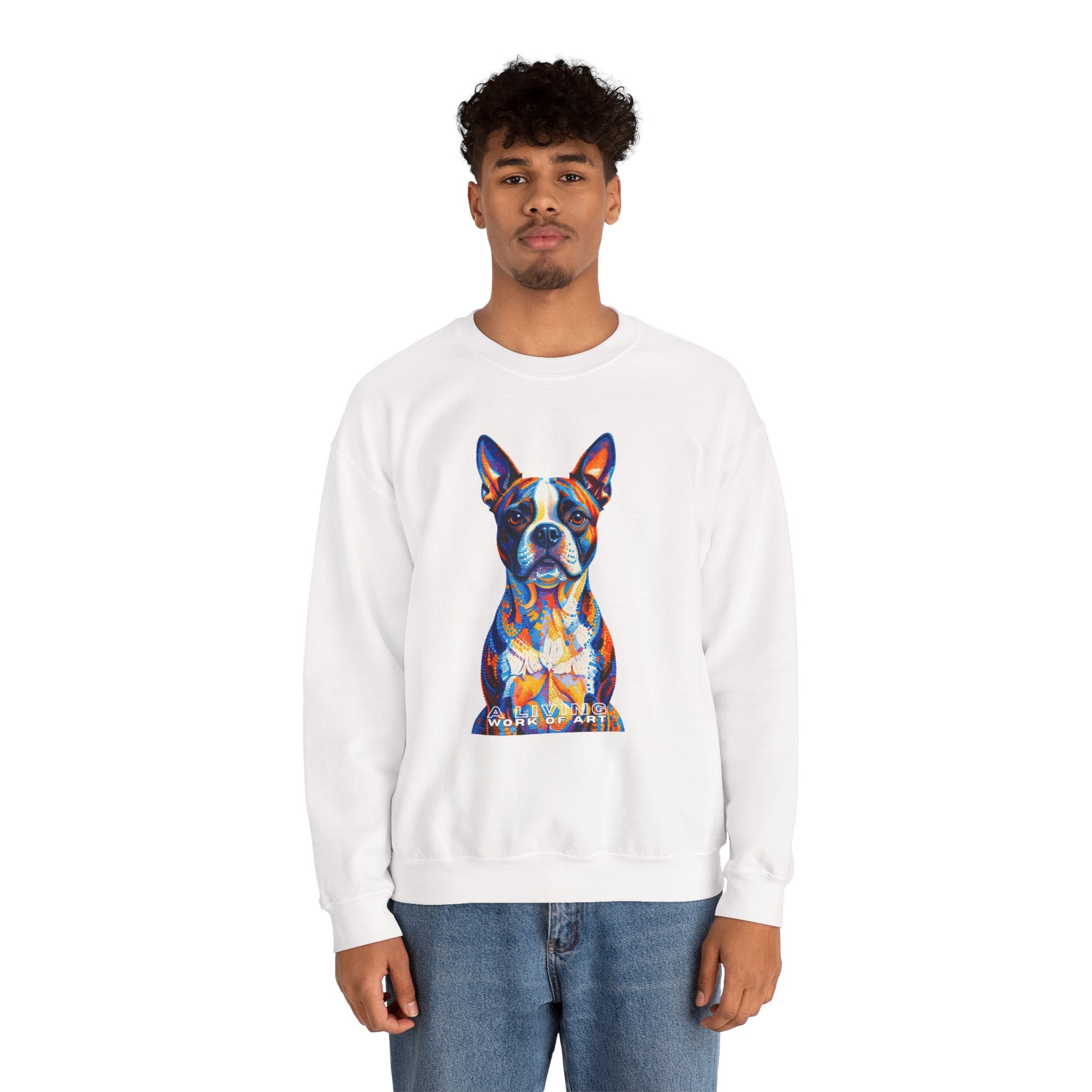 Boston Terrier Sweatshirt | Living Work of Art Collection | Pointillism Style