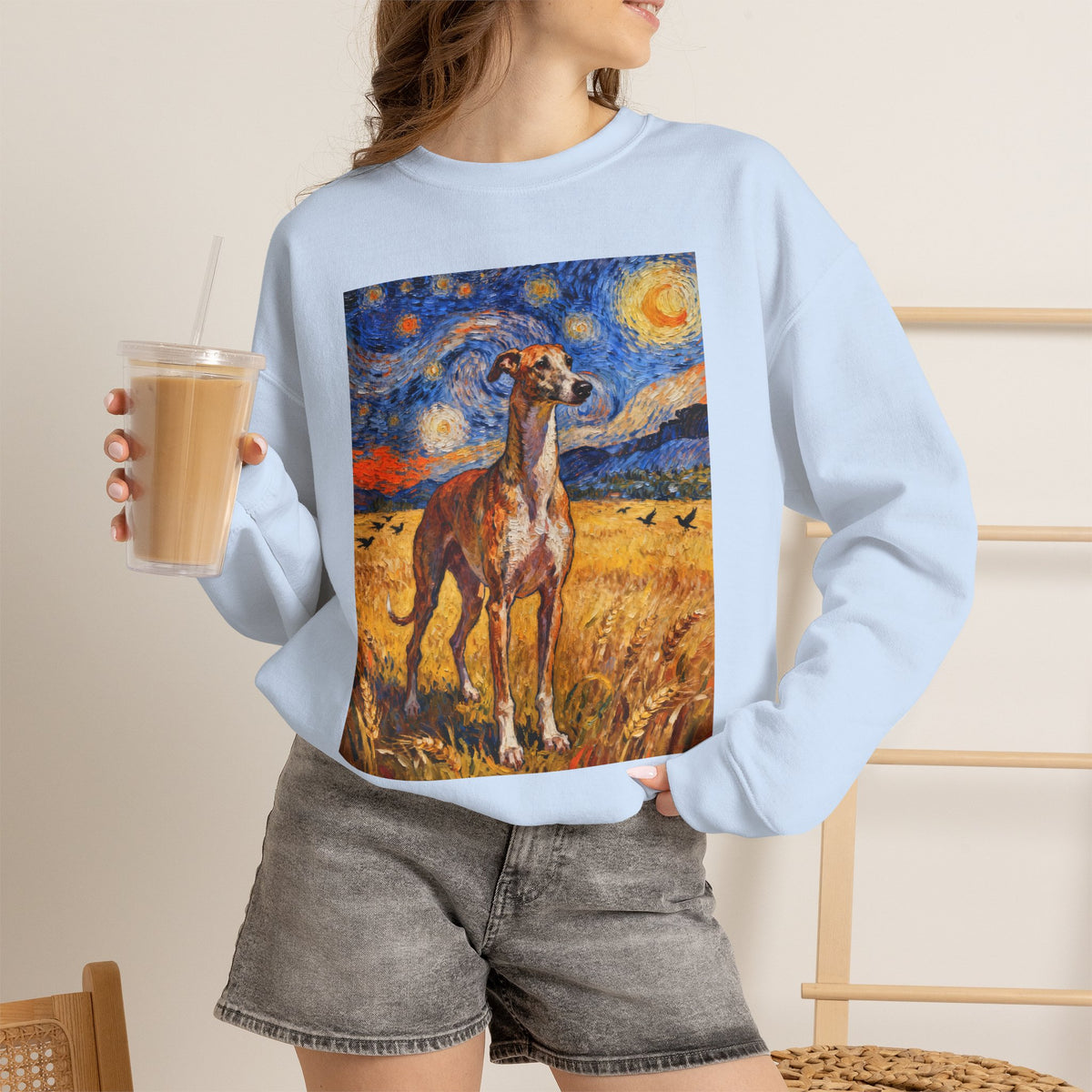 Whippet In A Field Sweatshirt | Living Work of Art Collection | Van Gogh Style