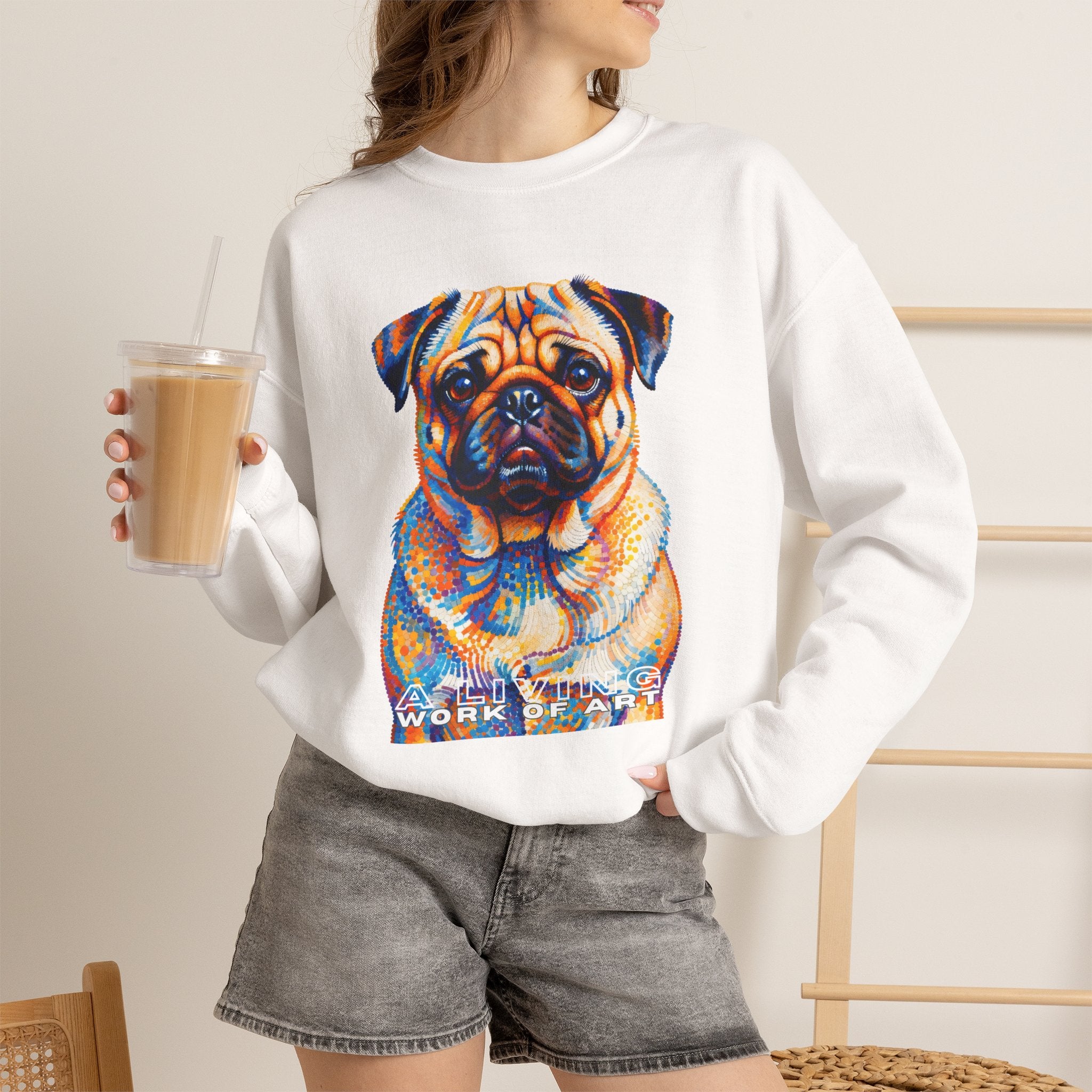 Pug Sweatshirt | Living Work of Art Collection | Pointillism Style