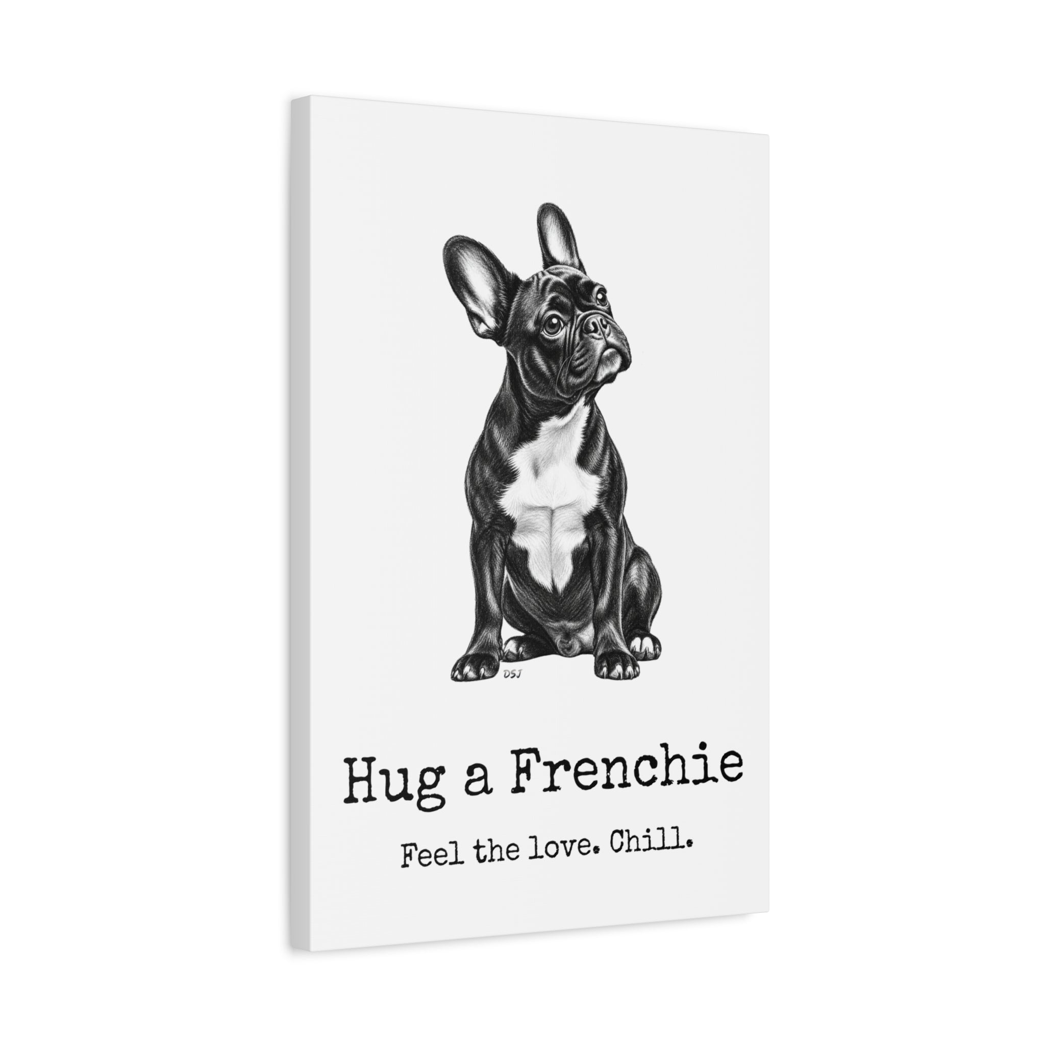French Bulldog Canvas Wall Art | Hug a Frenchie | Charcoal Sketch Print