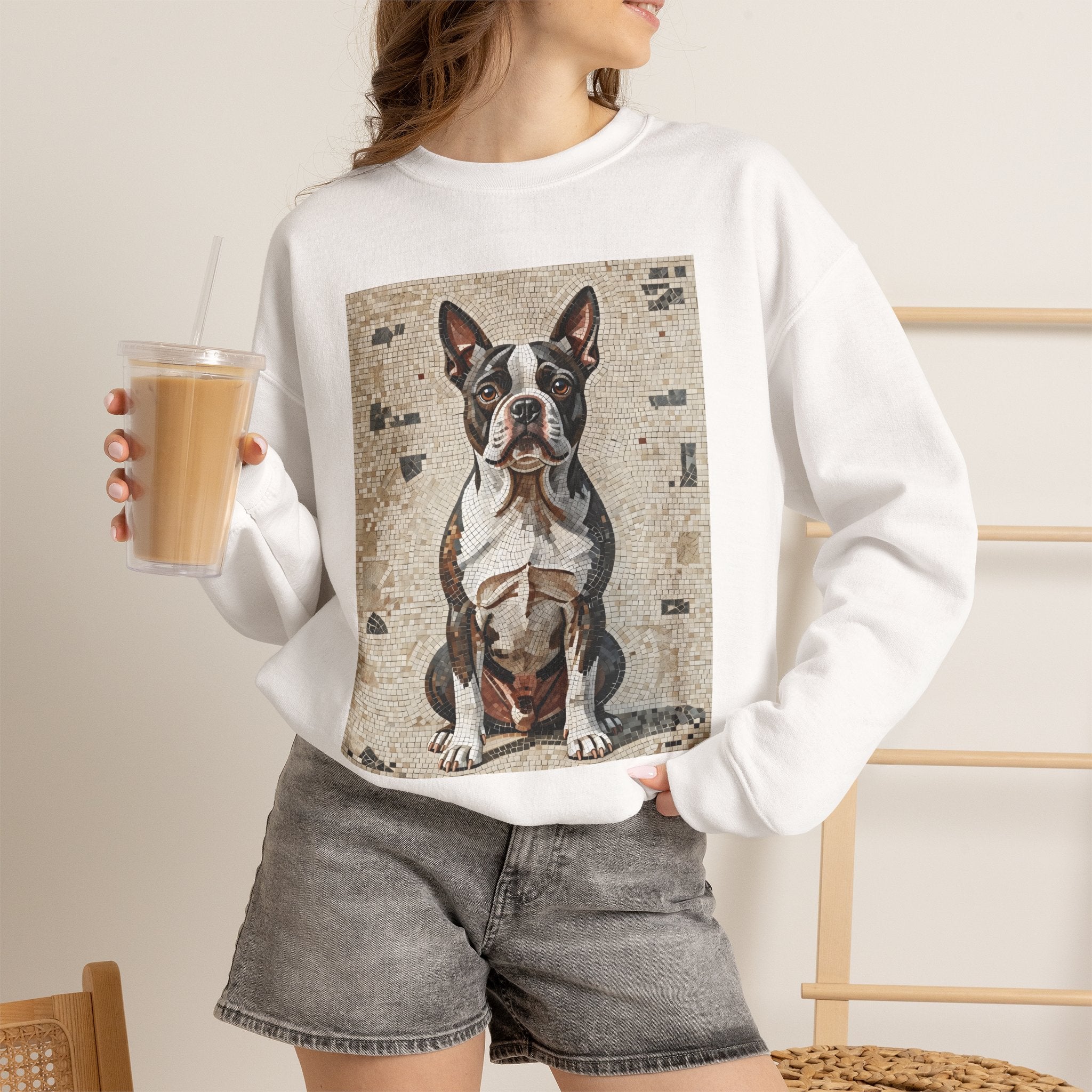 Boston Terrier Sweatshirt | Living Work of Art Collection | Mosaic Style