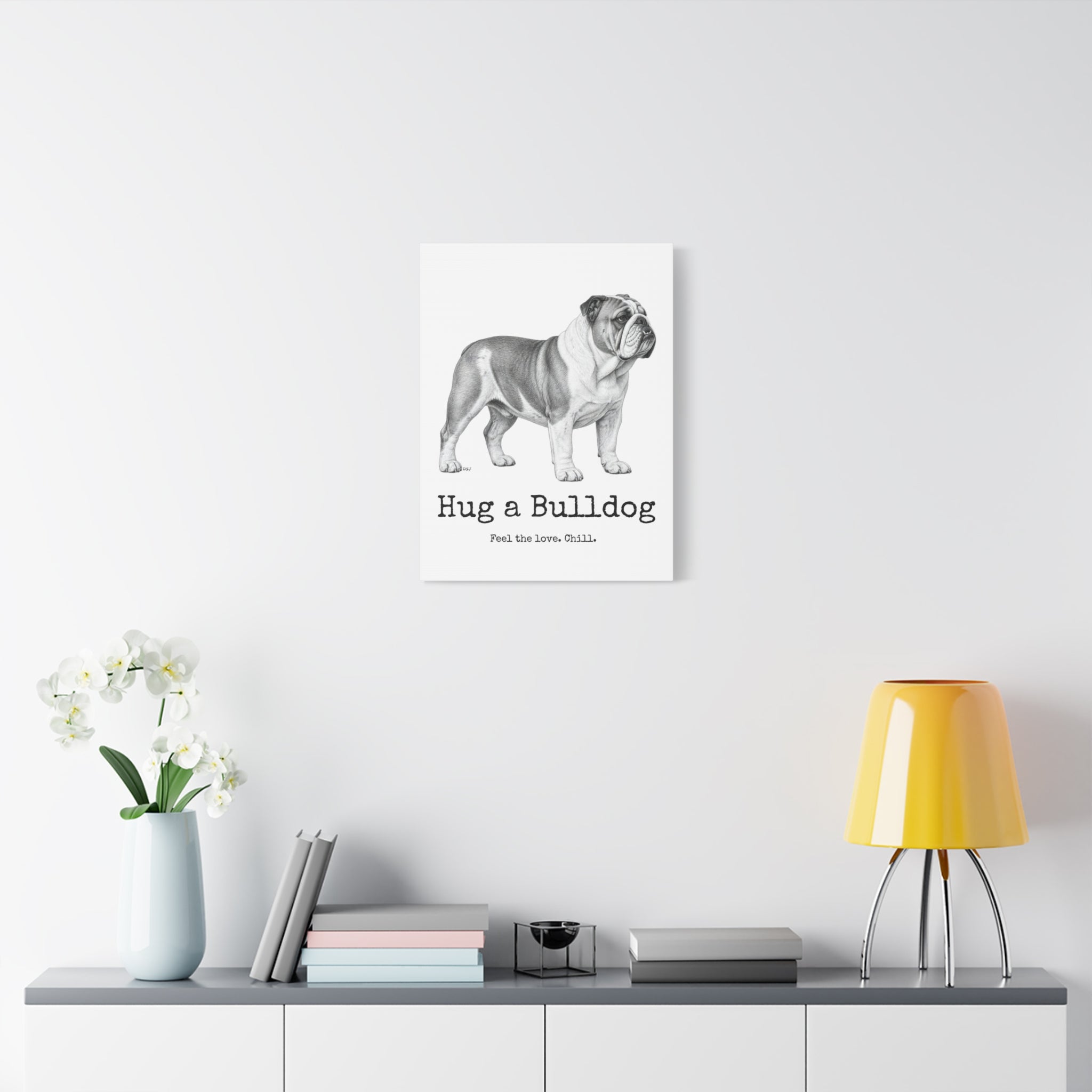Bulldog Canvas Wall Art | Hug a Bulldog  Charcoal Sketch Print