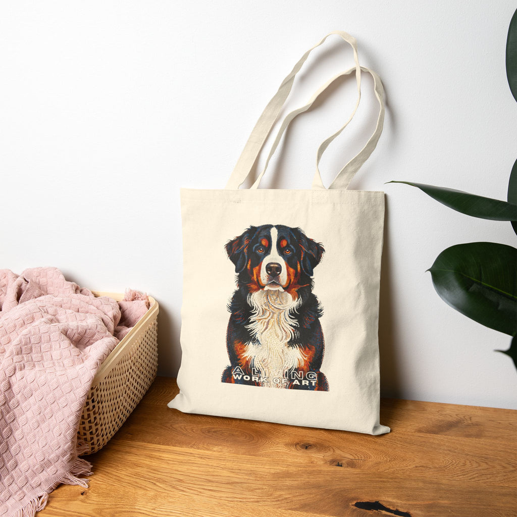 Bernese Mountain Dog Tote Bag | Living Work of Art Collection | Pointillism Style