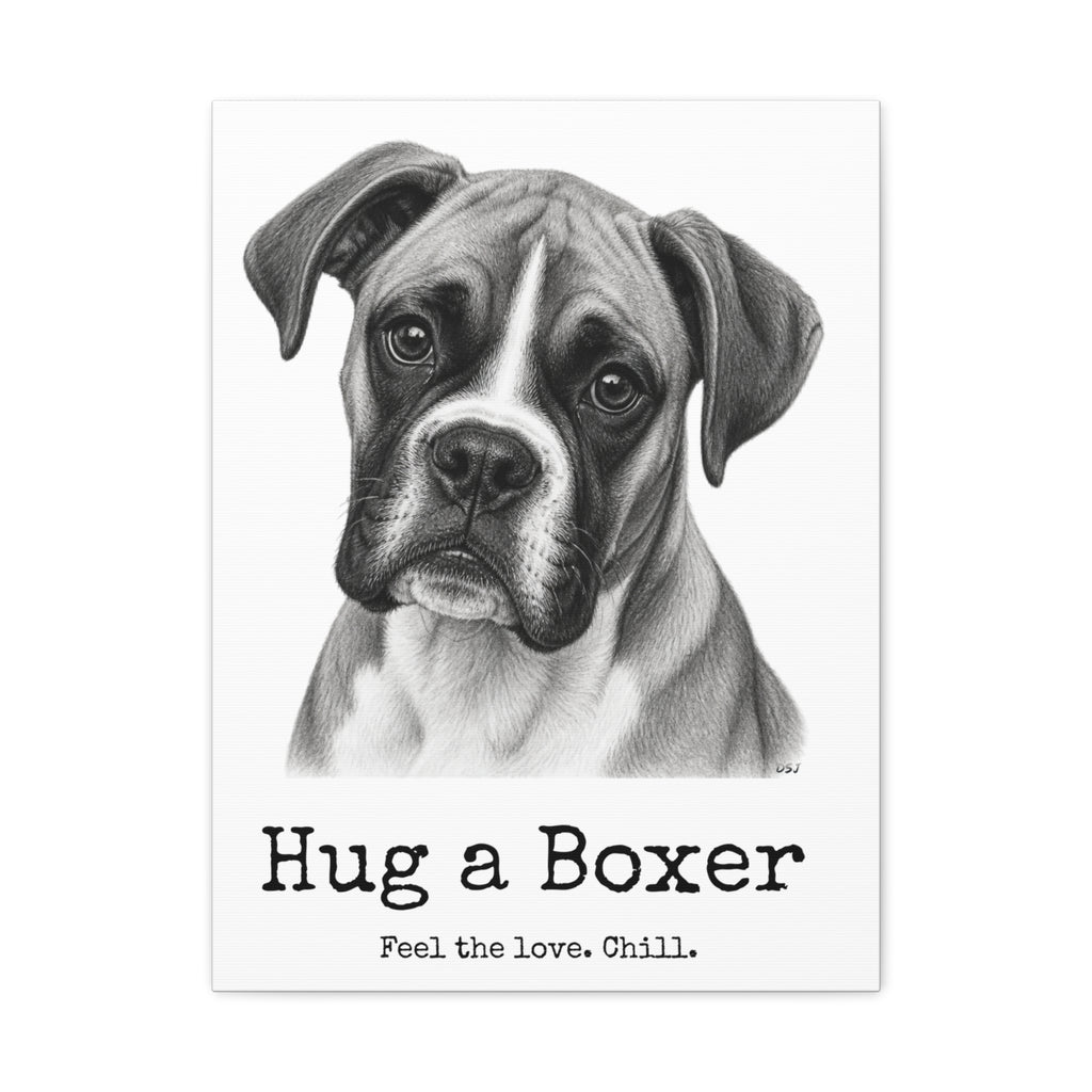 Boxer Canvas Wall Art | Hug a Boxer | Charcoal Sketch Print