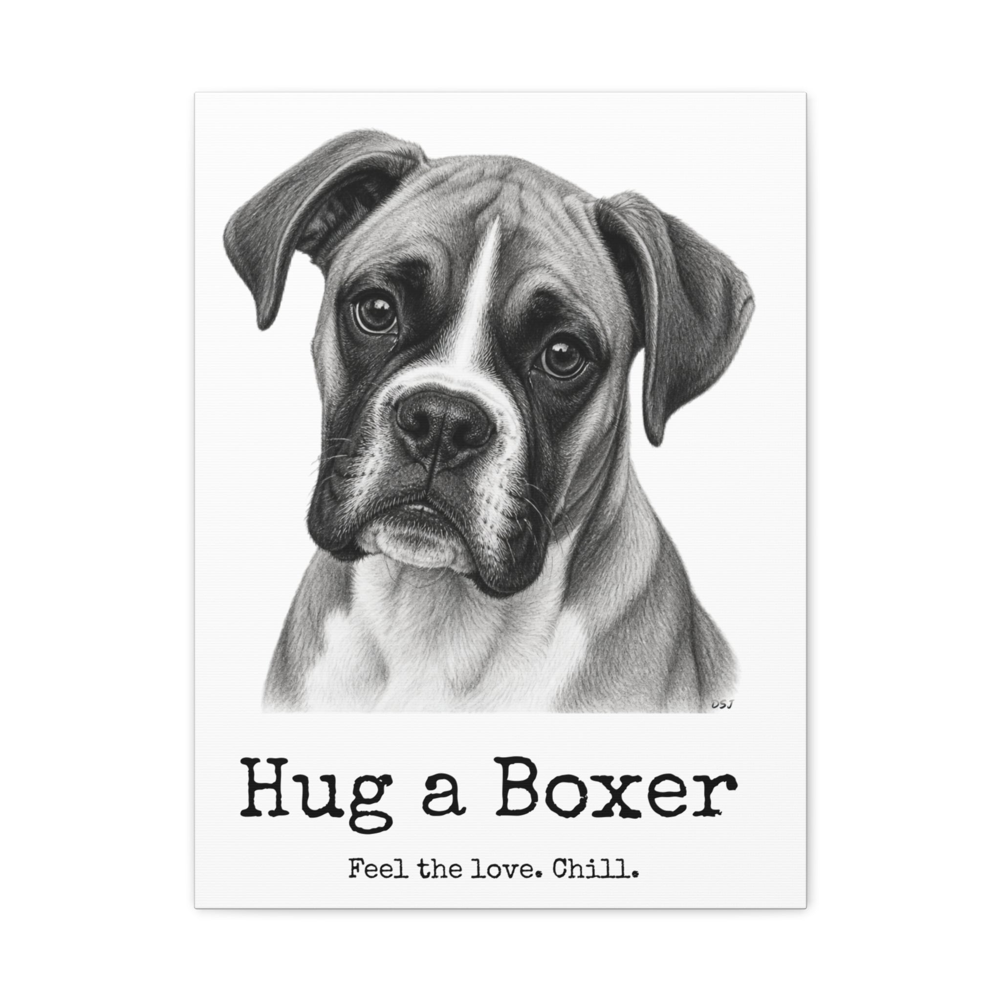 Boxer Canvas Wall Art | Hug a Boxer | Charcoal Sketch Print