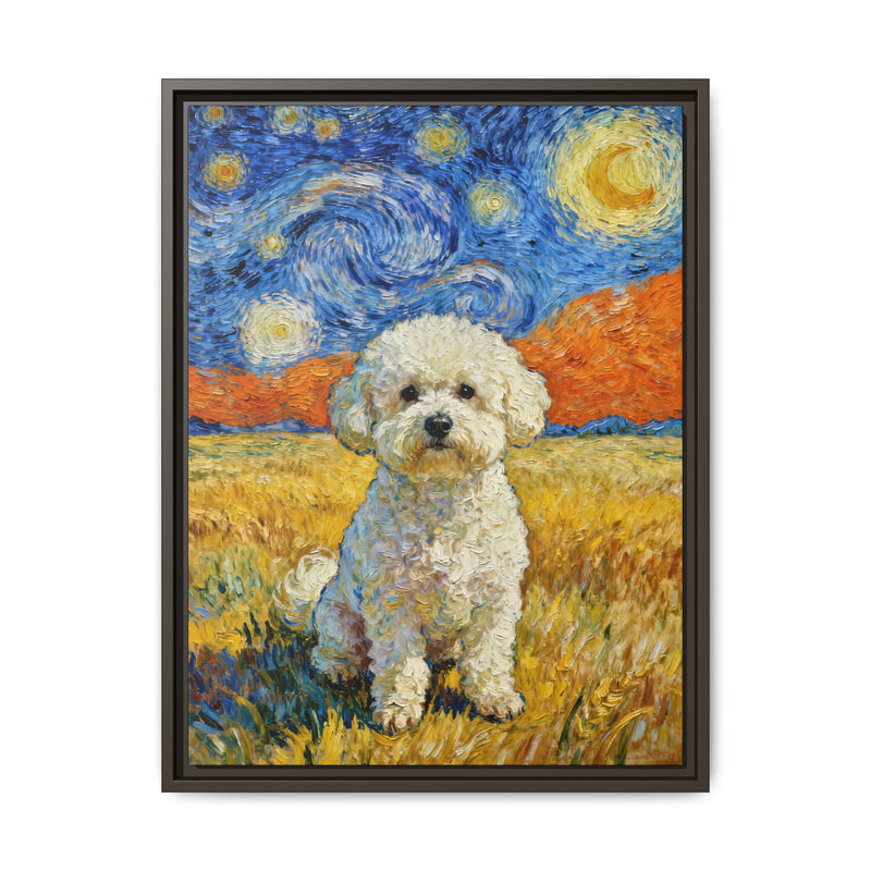 Bichon Frise in a Field Canvas Wall Art - Van Gogh Style Fine Art Print | Living Work of Art Collection