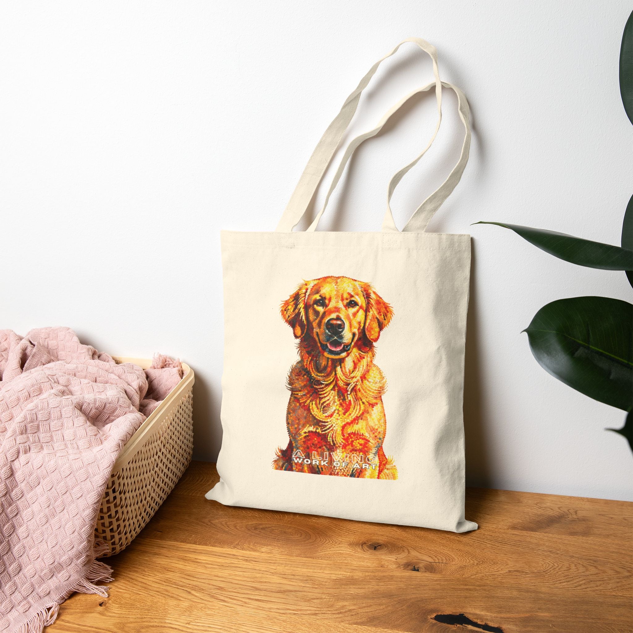 Golden Retriever Tote Bag | Living Work of Art Collection | Pointillism Style
