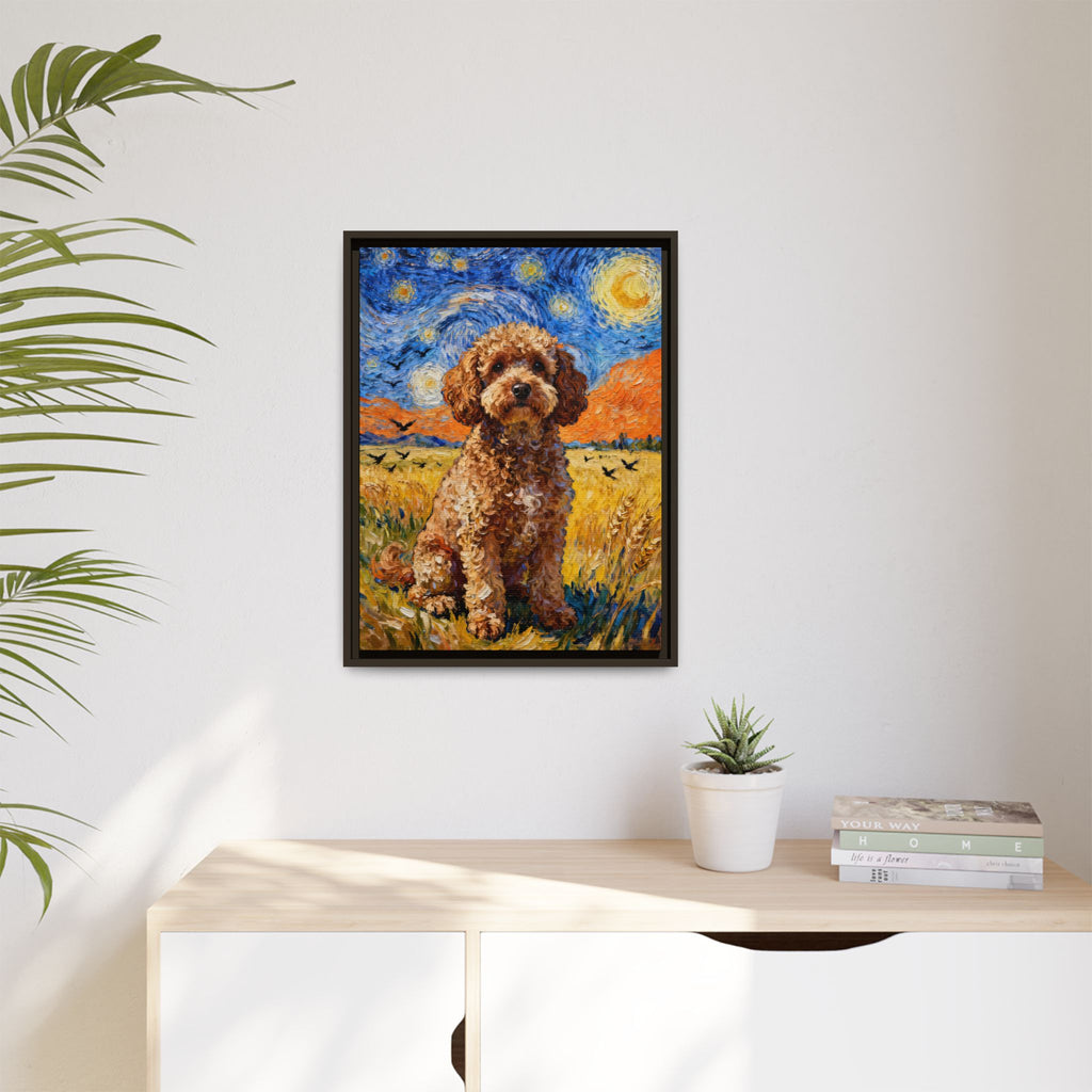 Cavapoo in a Field Canvas Wall Art - Van Gogh Style Fine Art Print | Living Work of Art Collection