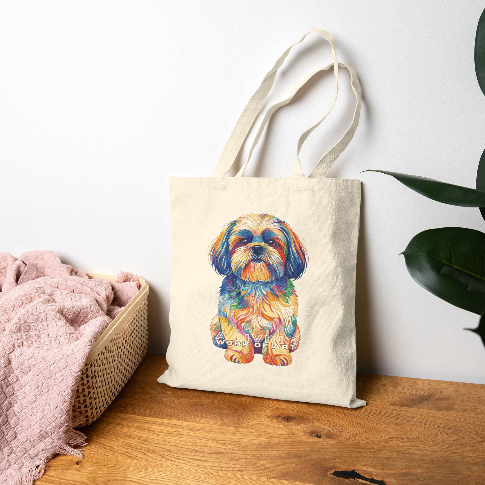 Shih Tzu Canvas Tote Bag | Living Work of Art Collection | Pointillism Style