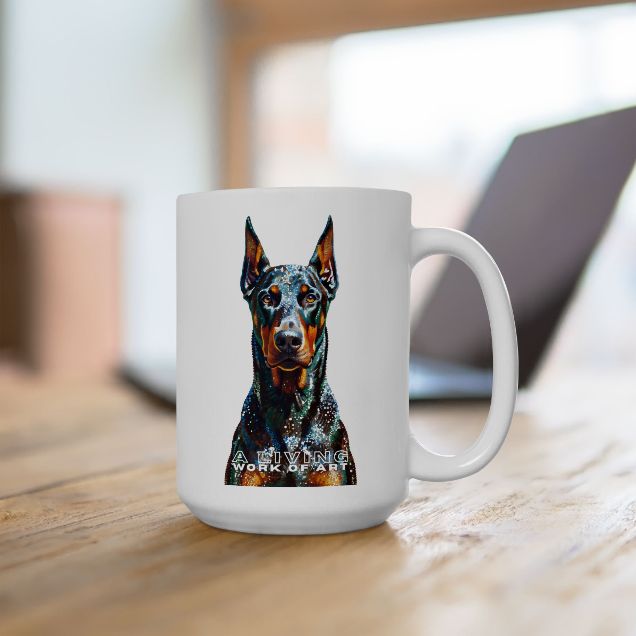 Doberman Pinscher Coffee Mug | Living Work of Art Collection | Pointillism Style