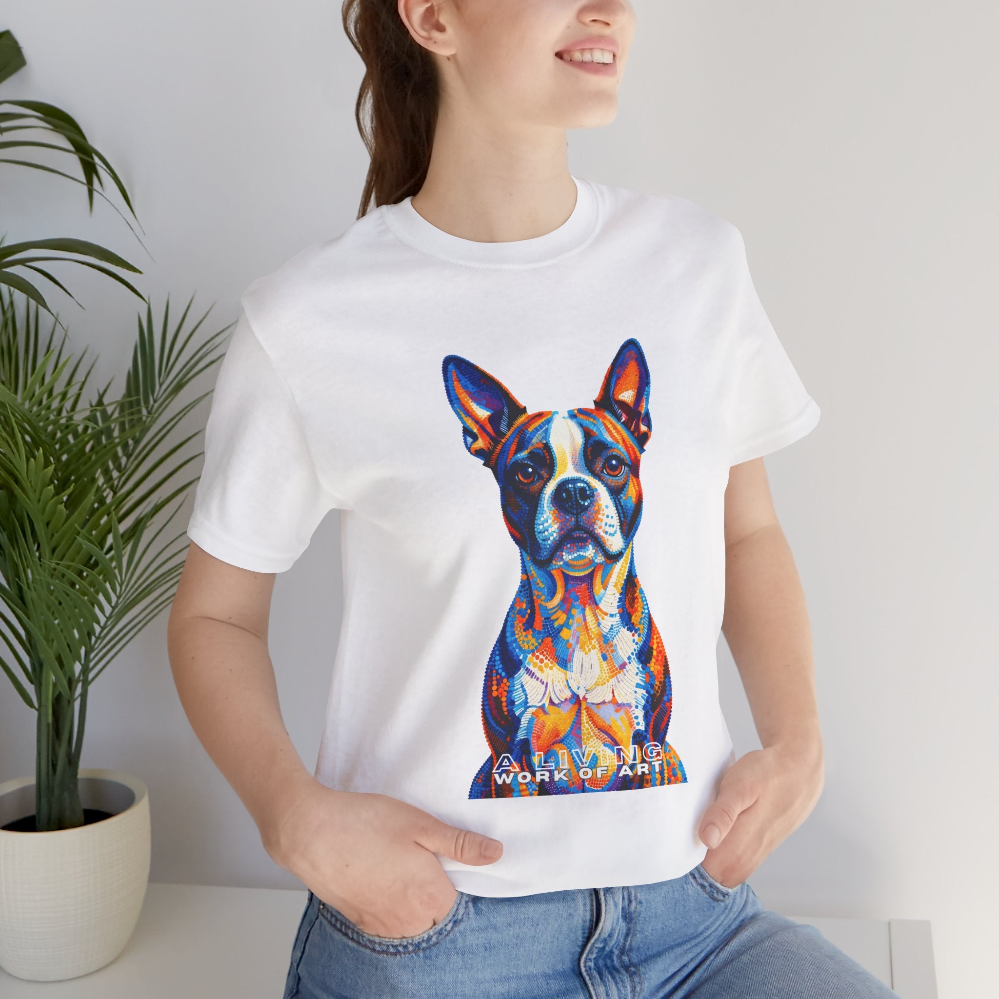 Boston Terrier T Shirt | Living Work of Art Collection | Pointillism Style