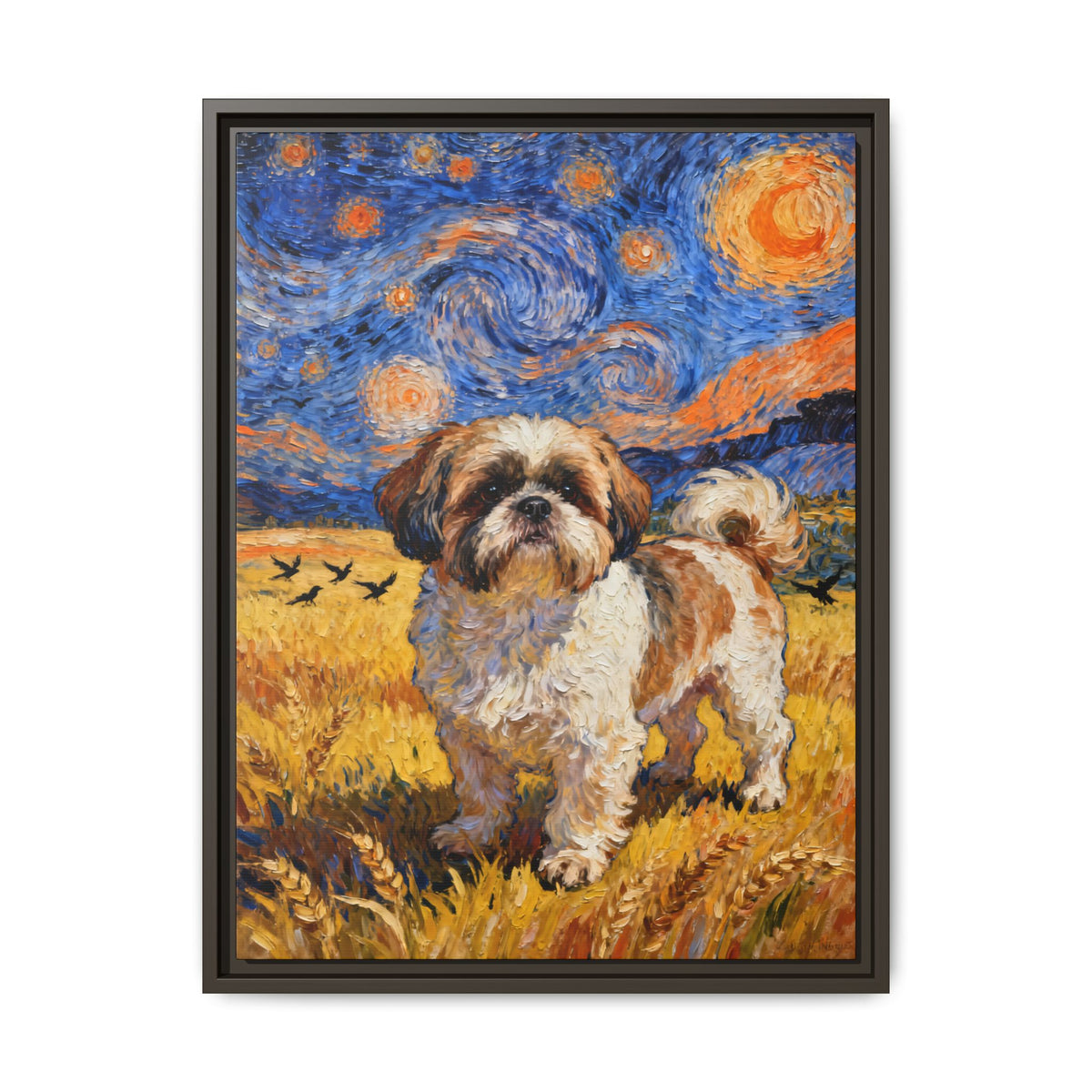 Shih Tzu in a Field Canvas Wall Art - Van Gogh Style Fine Art Print | Living Work of Art Collection
