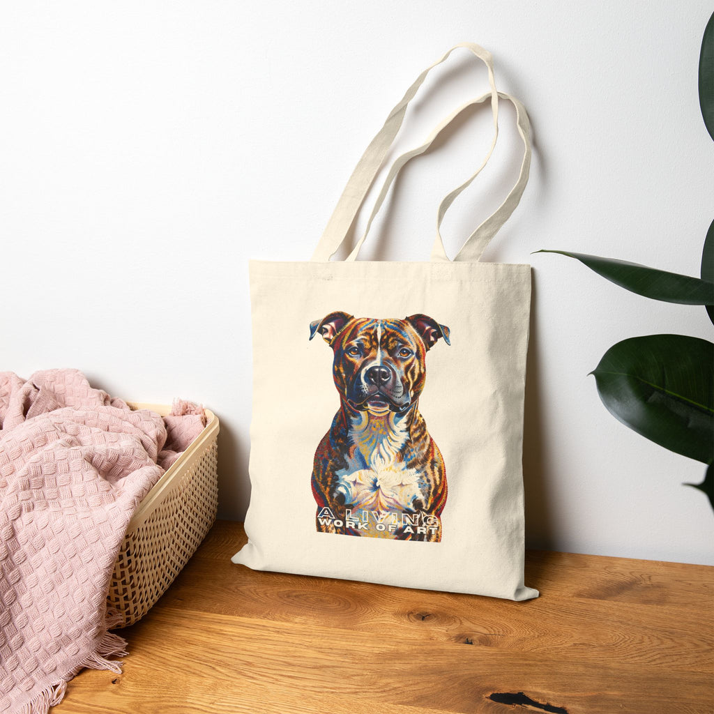 Staffordshire Bull Terrier Tote Bag | Living Work of Art Collection | Pointillism Style