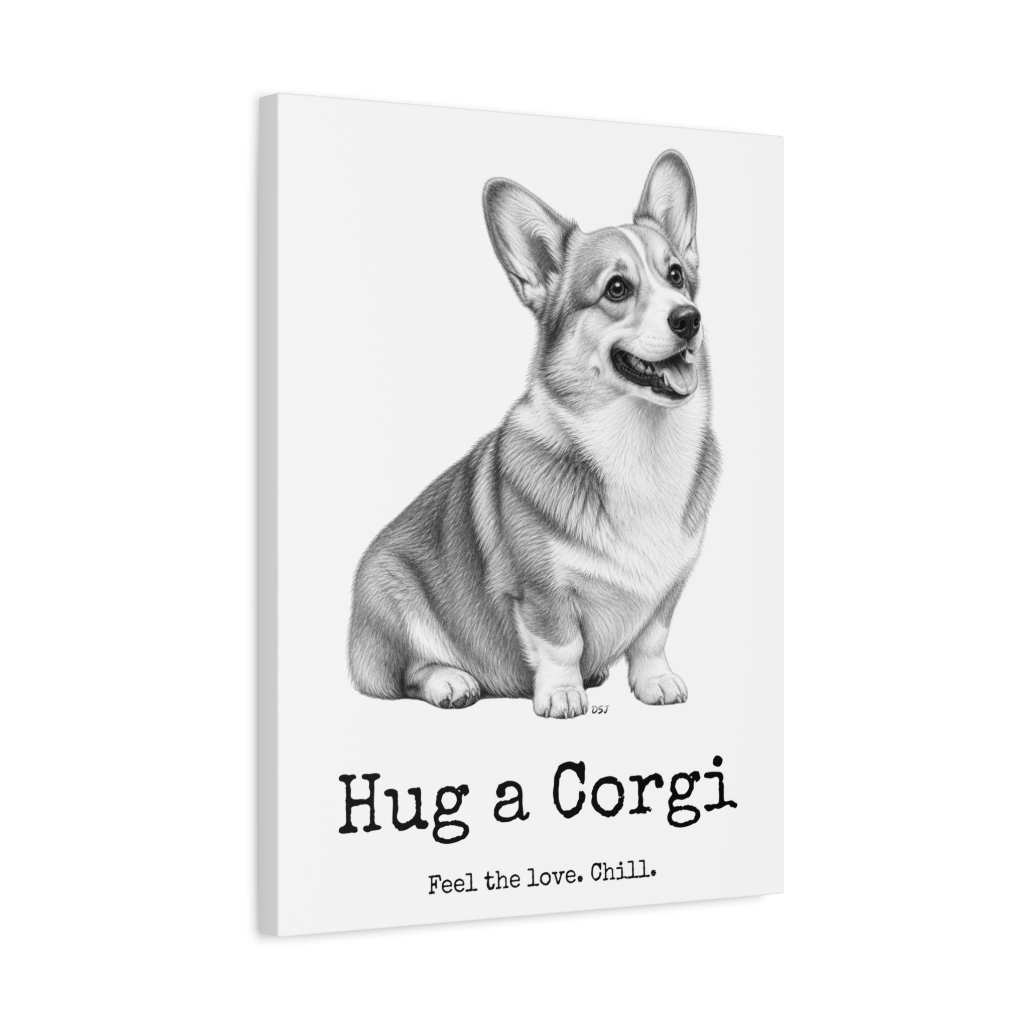 Corgi Canvas Wall Art | Hug a Corgi | Charcoal Sketch Print